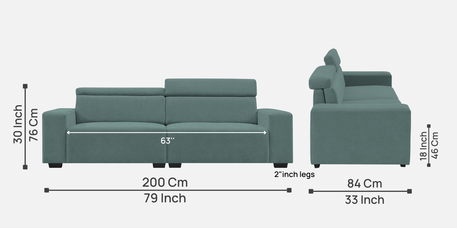 Hiro Fabric 3 Seater Sofa In Pista Green Colour - Febonic Living