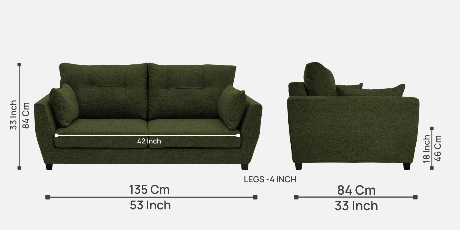 Mario Fabric 2 Seater Sofa In Olive Green Colour - Febonic Living