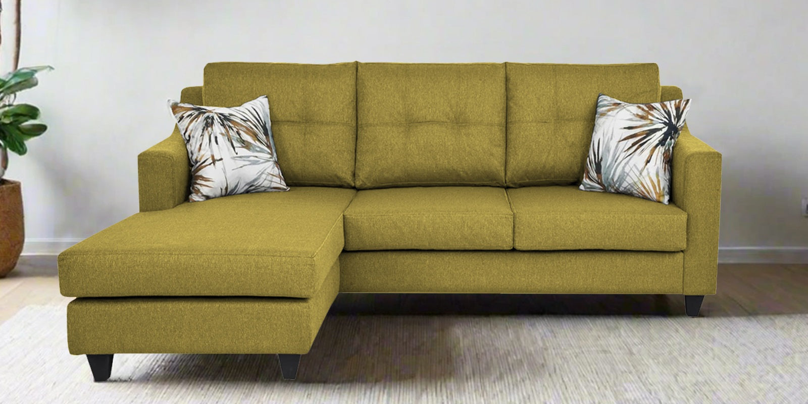 Welly Fabric RHS Sectional Sofa (2+Lounger) In Parrot Green Colour - Febonic Living