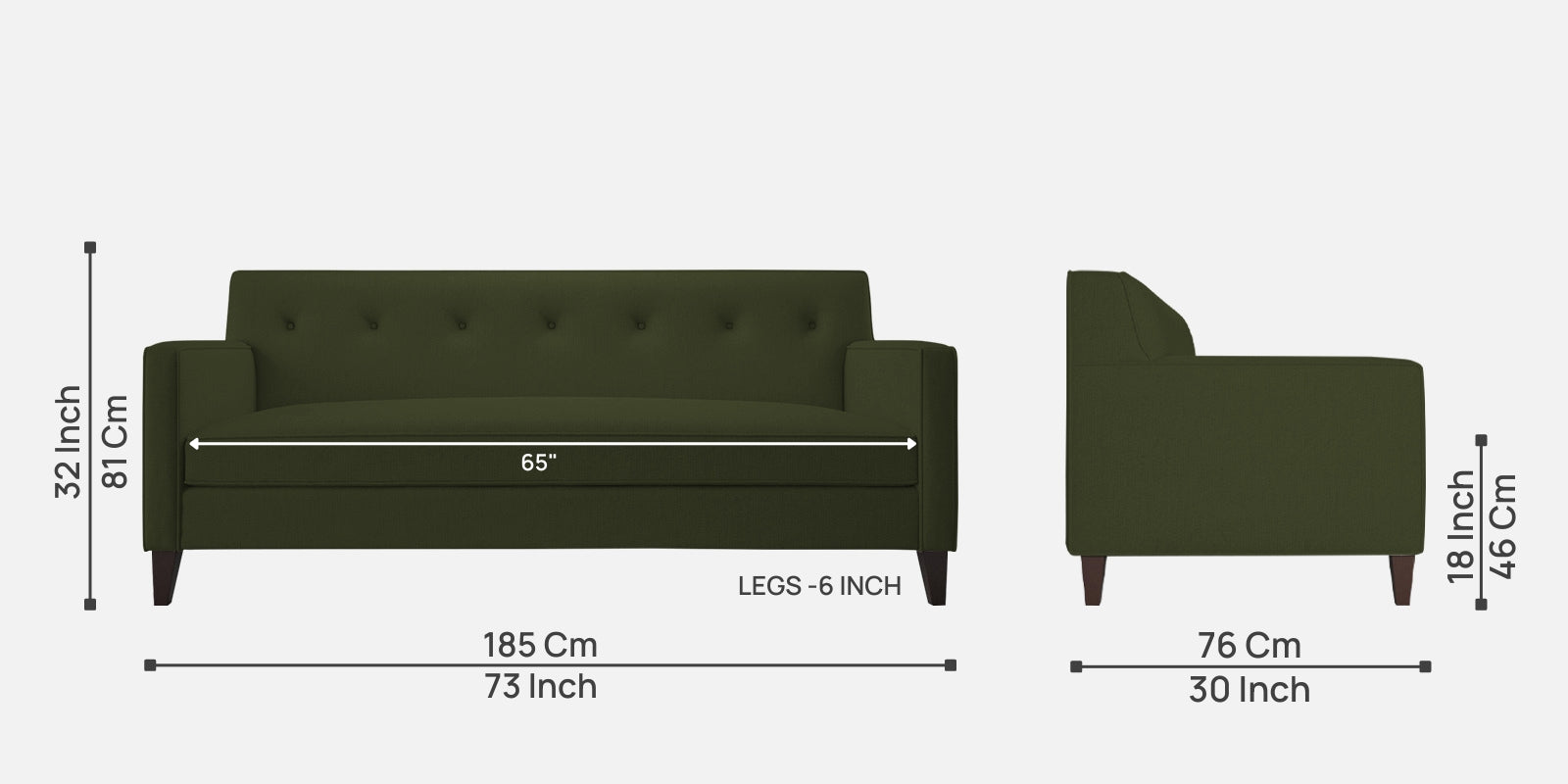 Miller Fabric 3 Seater Sofa In Olive Green Colour - Febonic Living