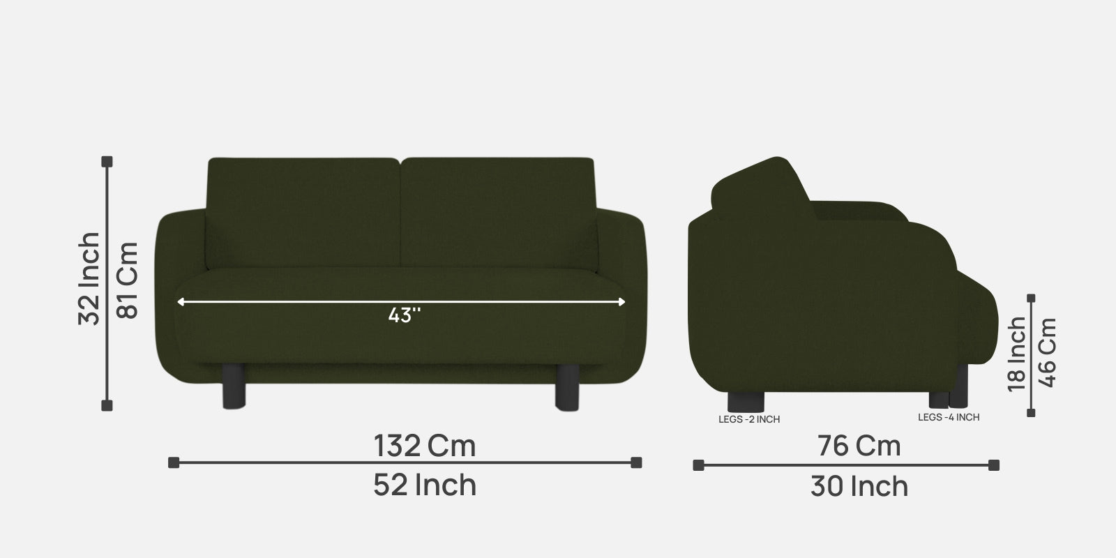 Varu Fabric 2 Seater Sofa In Olive Green Colour - Febonic Living