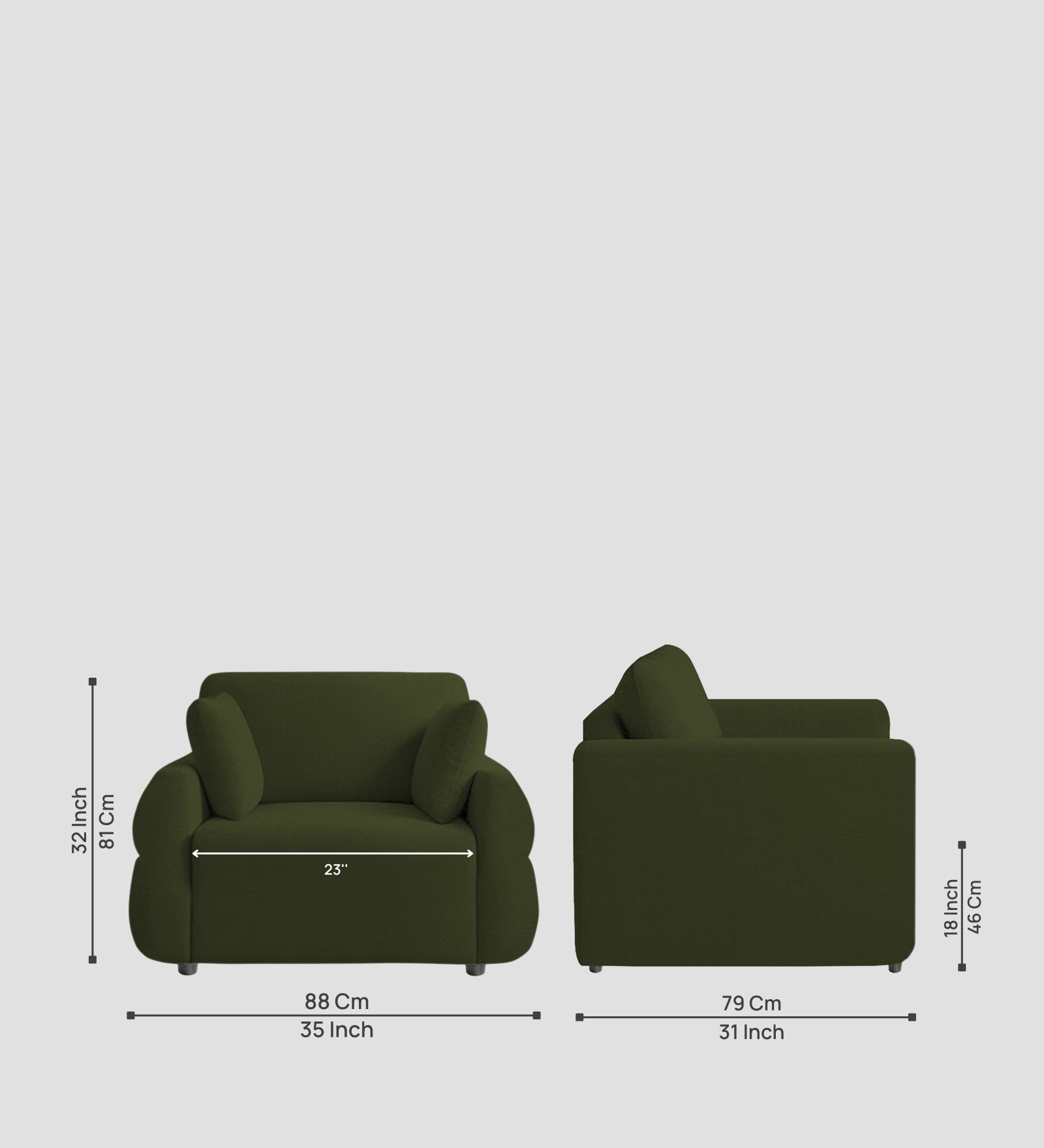 Jack Fabric 1 Seater Sofa In Olive Green Colour - Febonic Living