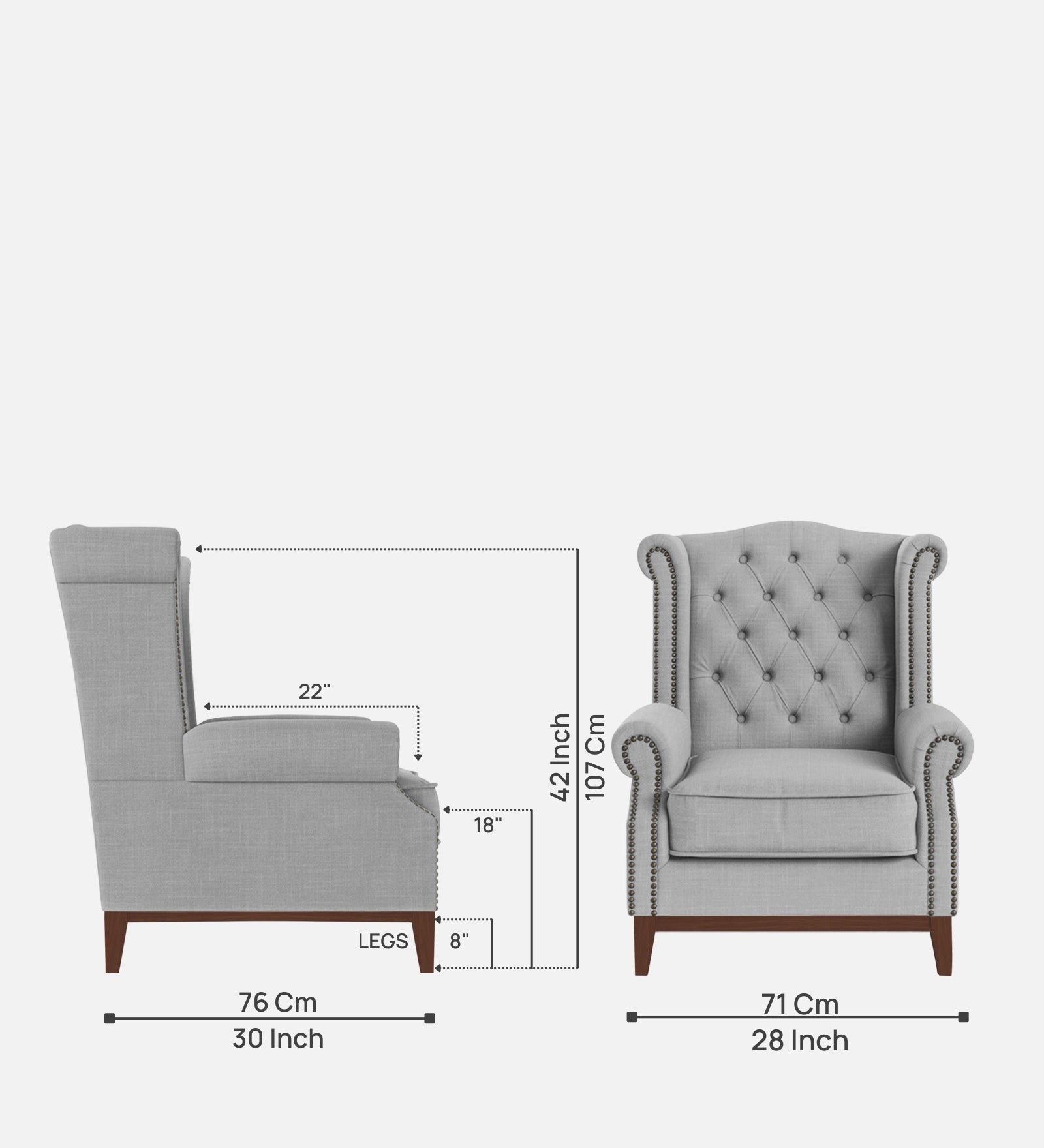 Nory Fabric Wing Chair In Lit Grey Colour - Febonic Living