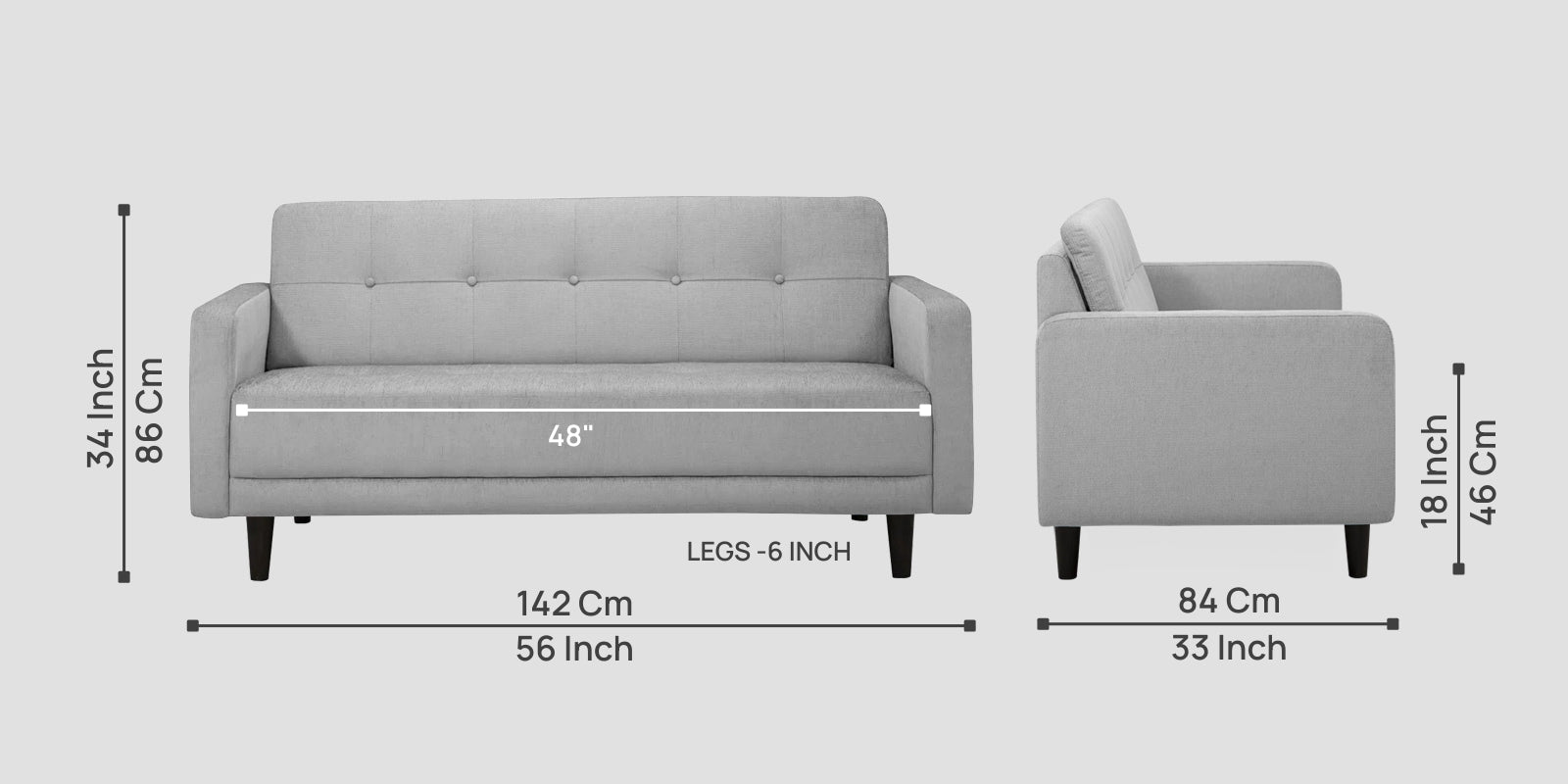 Noha Fabric 2 Seater Sofa In Lit Grey Colour - Febonic Living