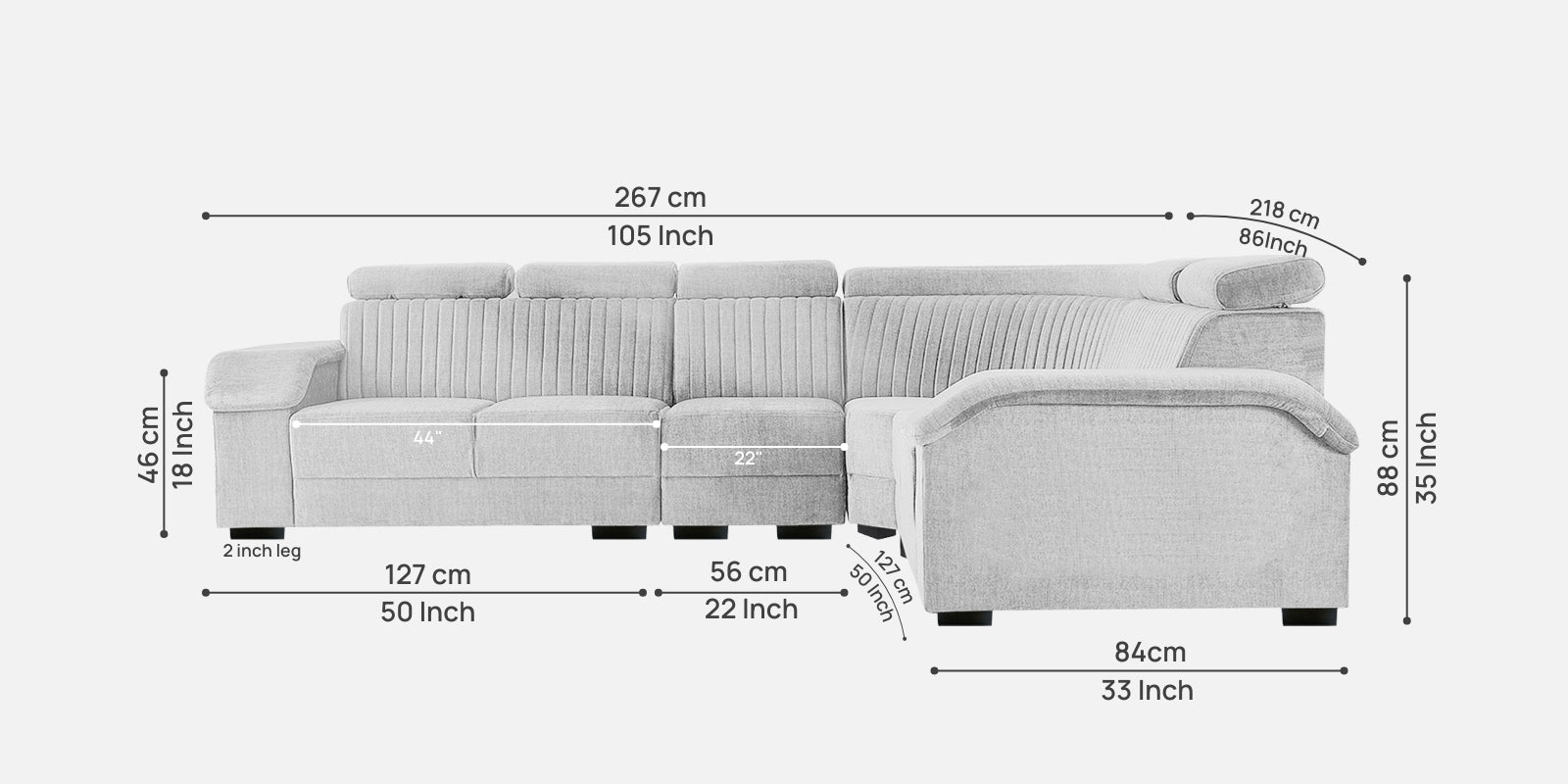 Draco Fabric 6 Seater Corner Sofa In Lit Grey Colour - Febonic Living