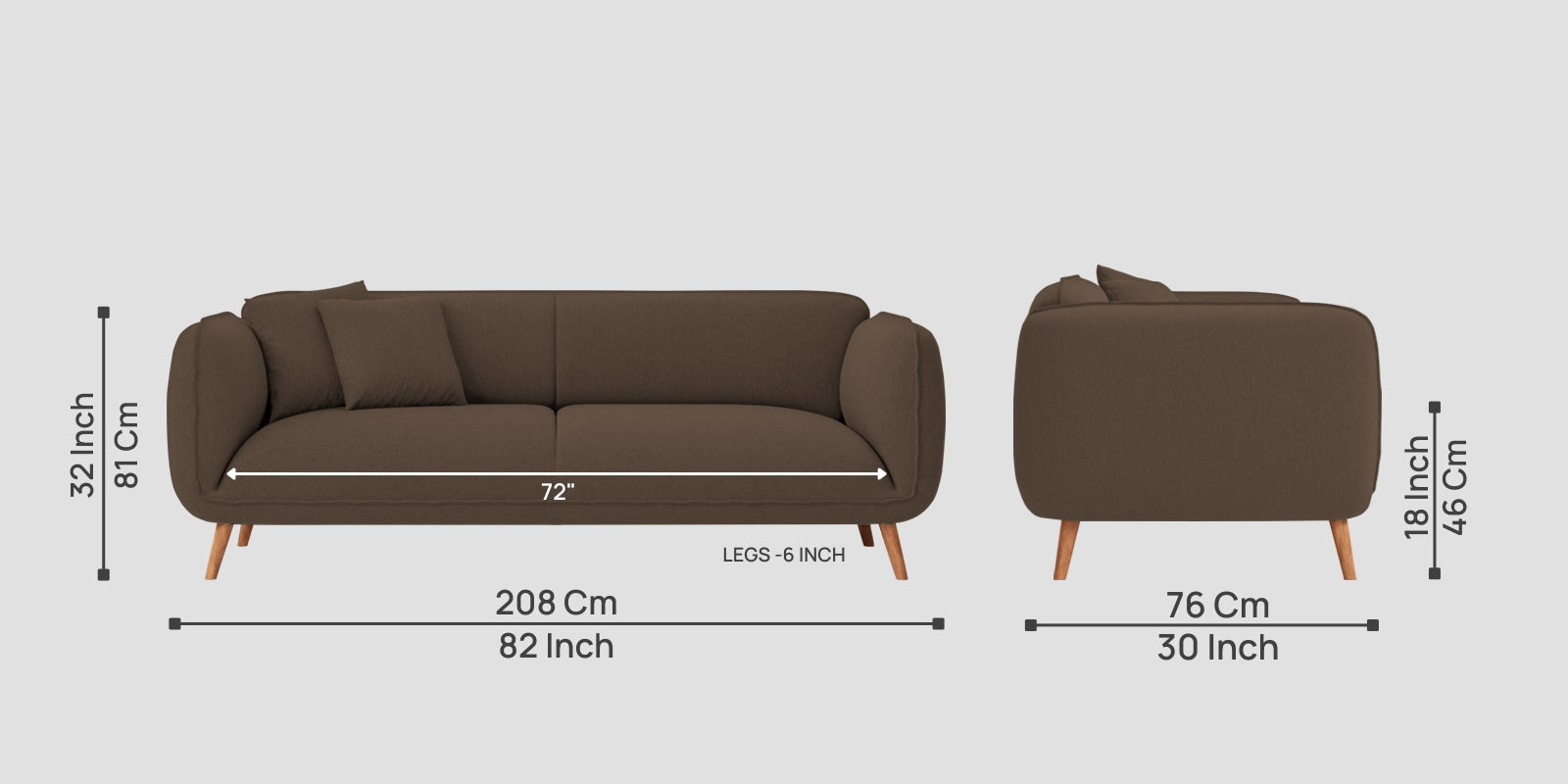 Zia Fabric 3 Seater Sofa In Rosy Brown Colour