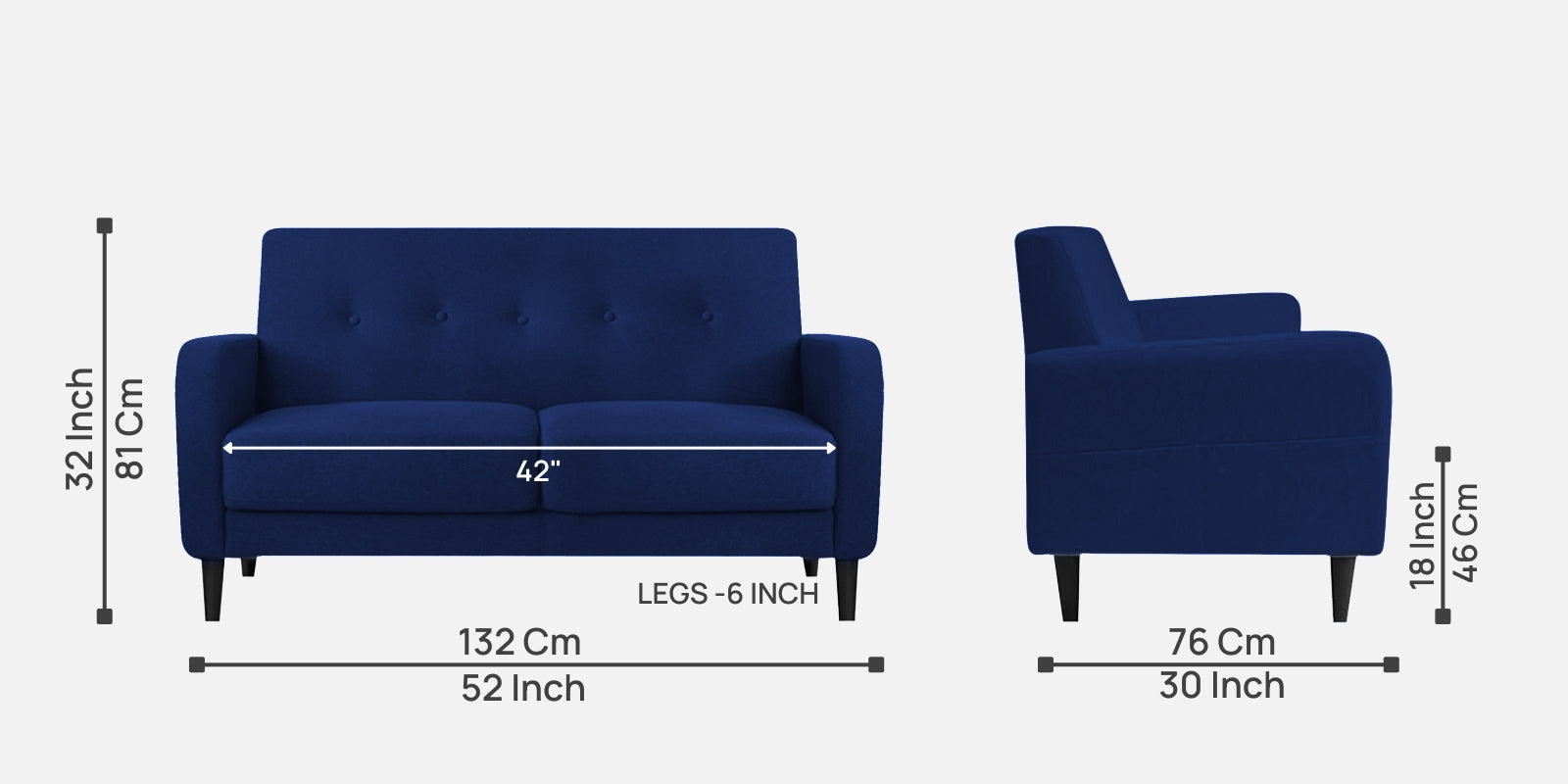 Marq Fabric 2 Seater Sofa In Royal Blue Colour - Febonic Living