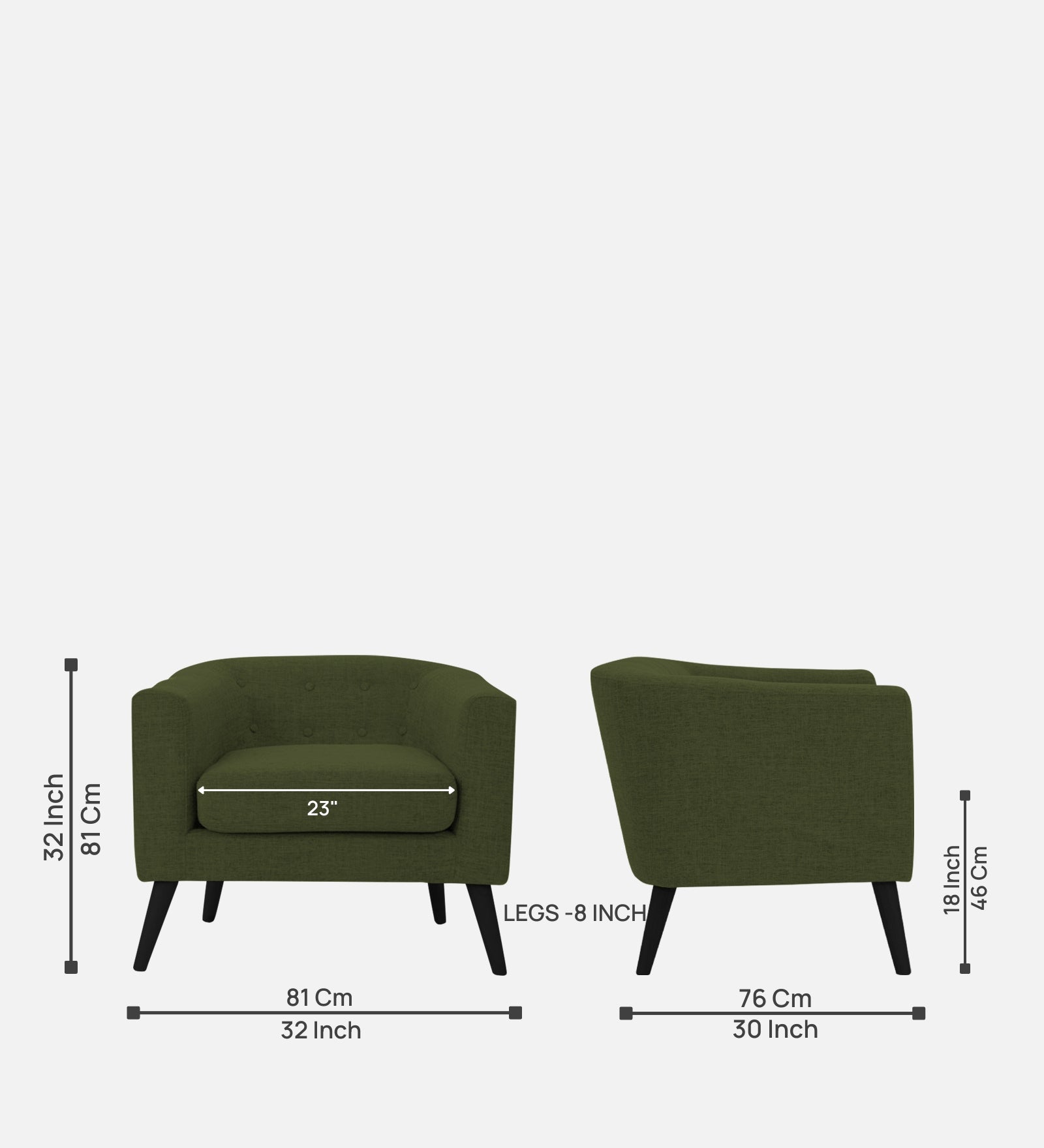 Casper Fabric 1 Seater Sofa In Olive Green Colour - Febonic Living