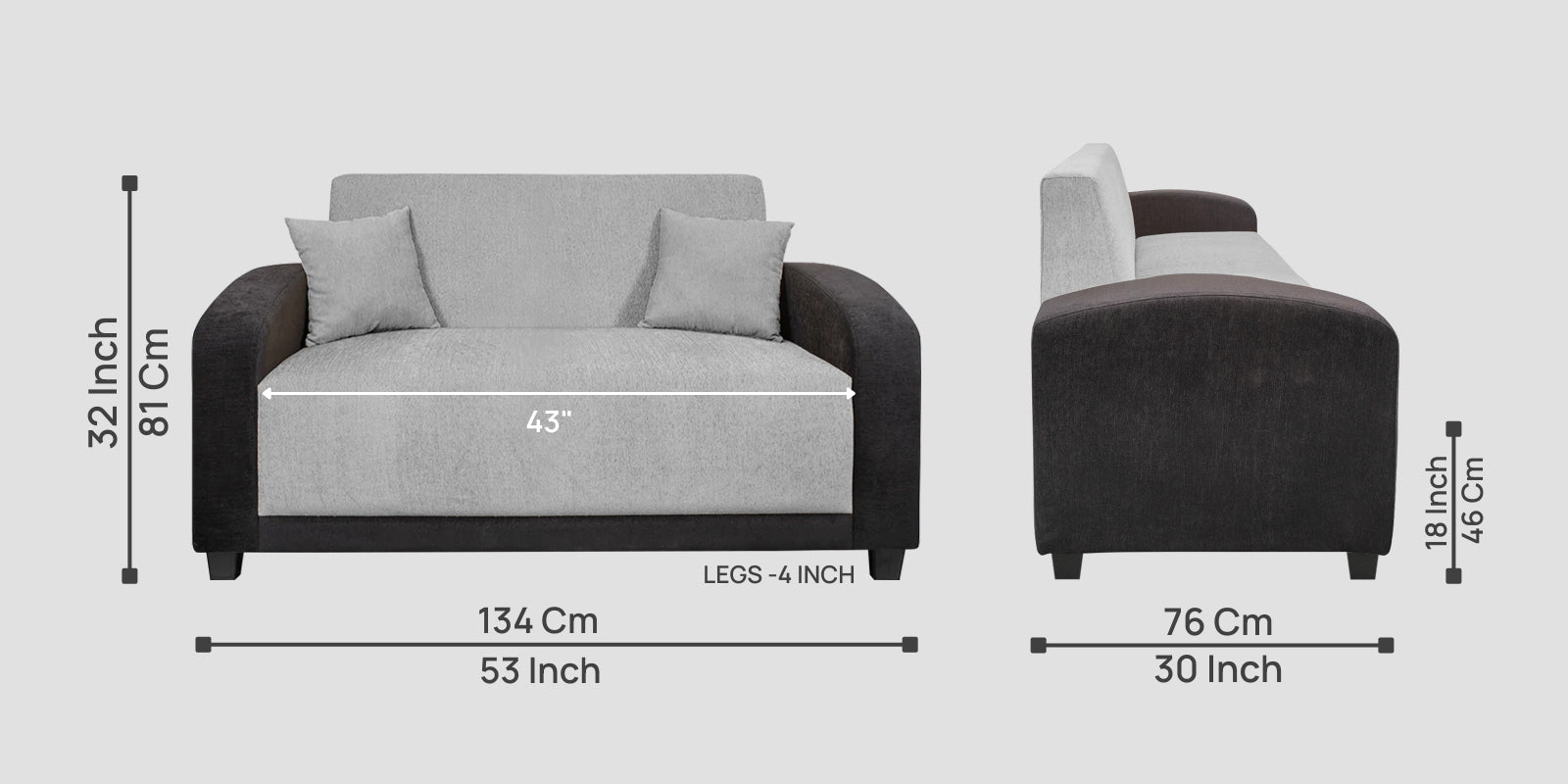Alex Fabric 2 Seater Sofa In Lit Grey Colour - Febonic Living