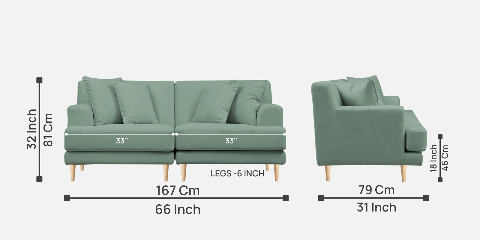 Woody Fabric 2 Seater Sofa In Mist Blue Colour - Febonic Living