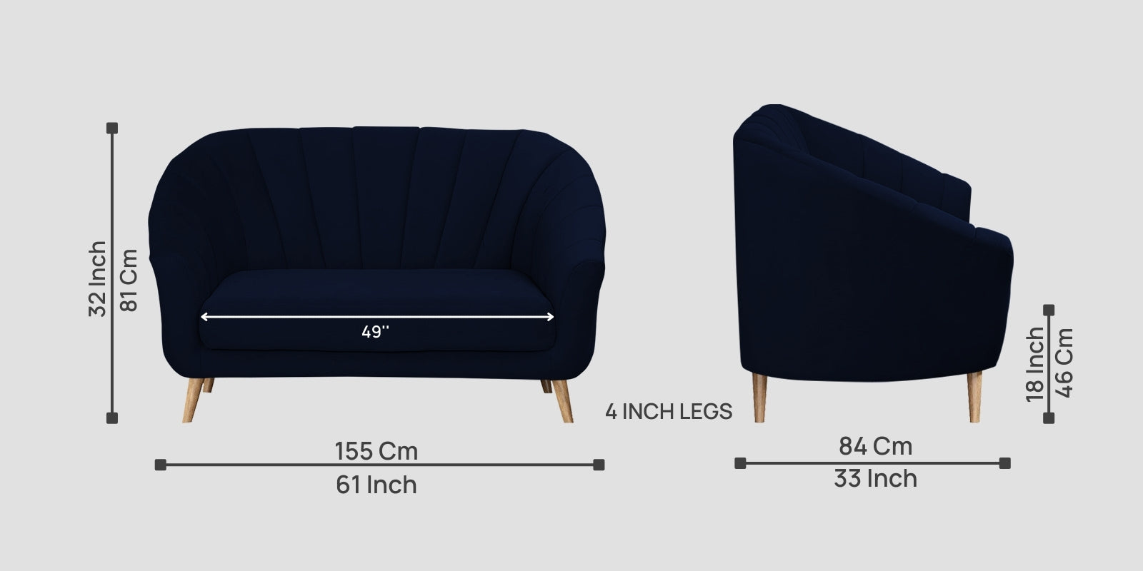 Kaylee Velvet 2 Seater Sofa In Dark Blue Colour - Febonic Living
