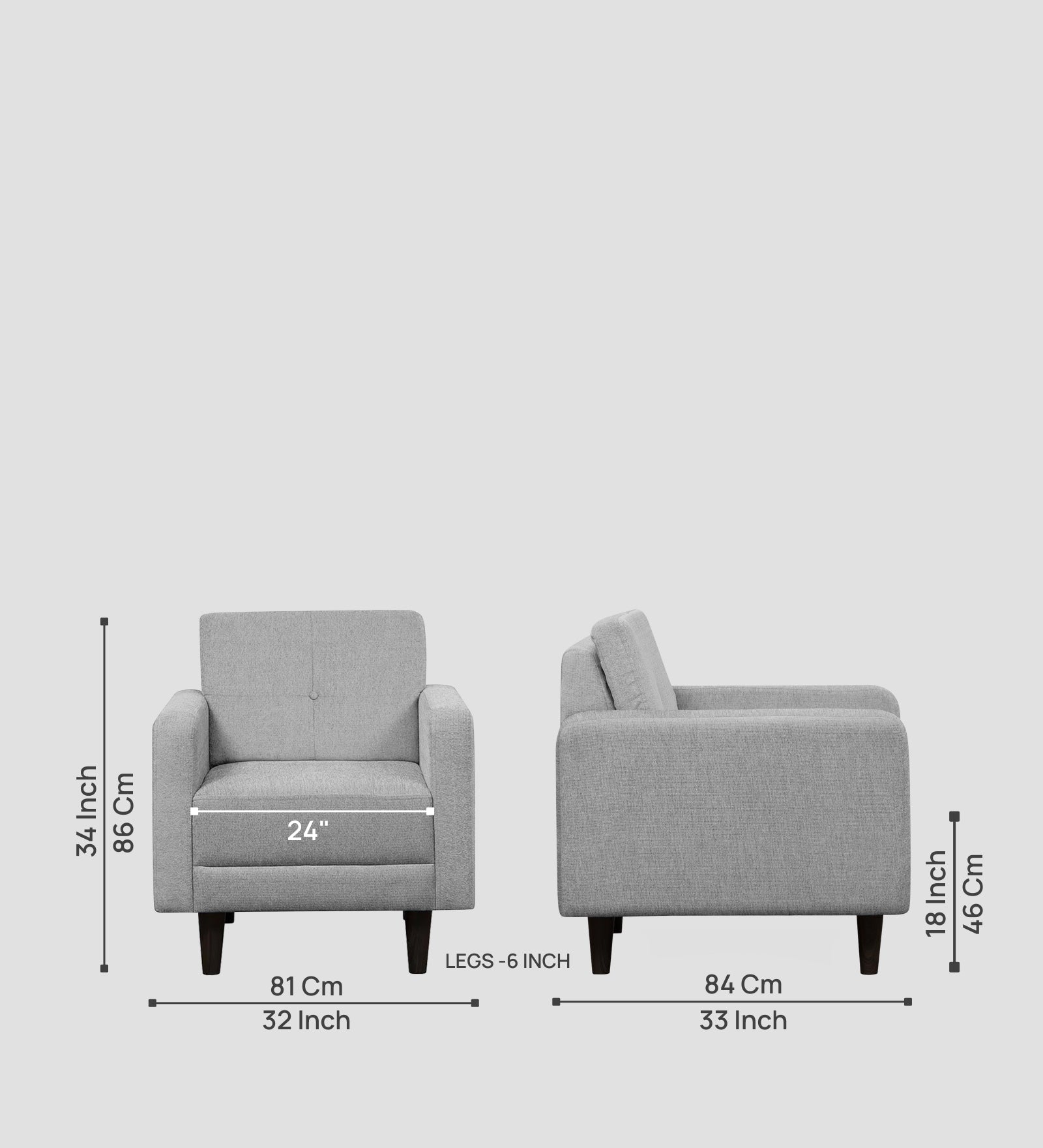 Noha Fabric 1 Seater Sofa In Lit Grey Colour - Febonic Living
