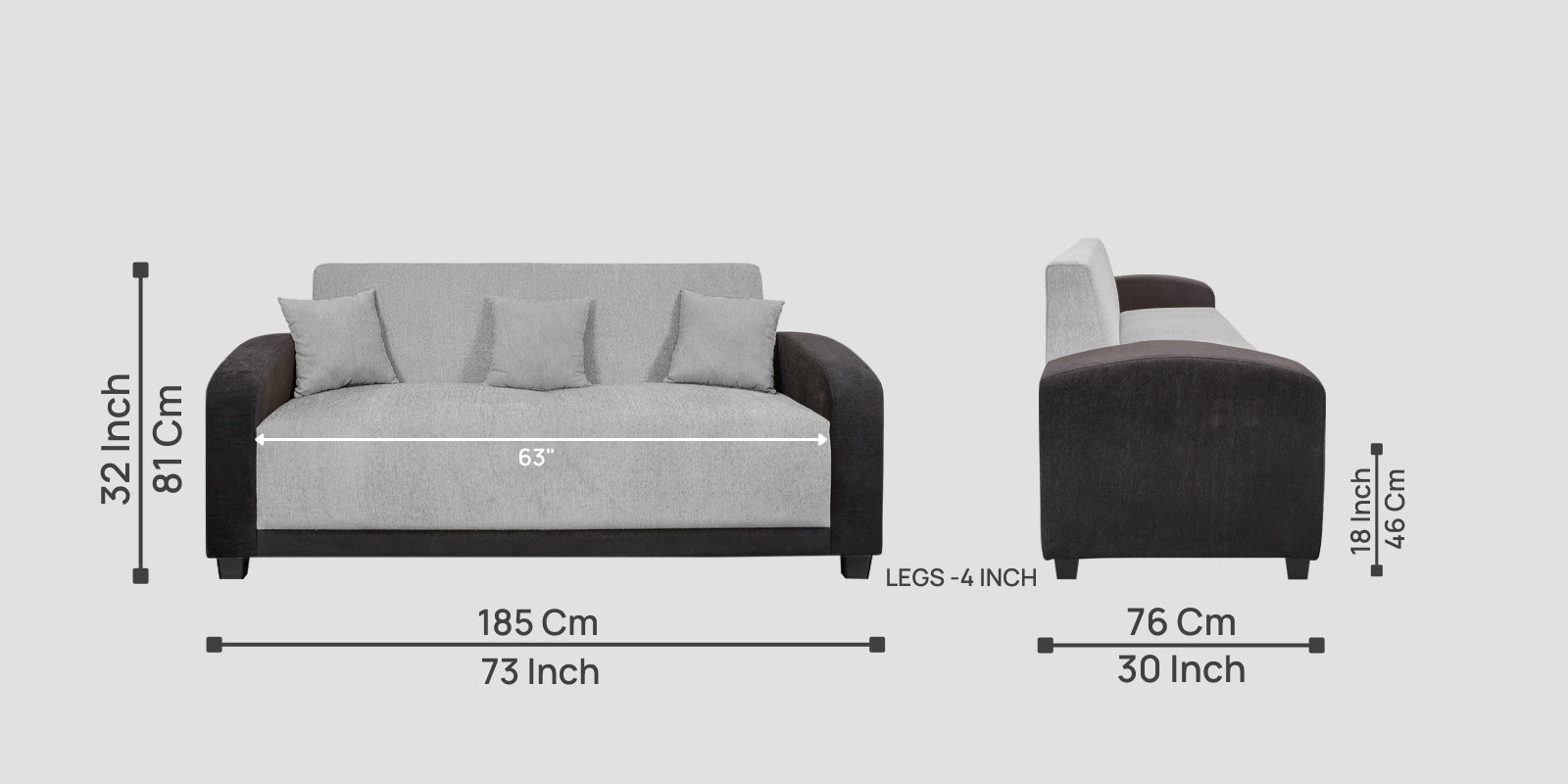 Alex Fabric 3 Seater Sofa In Lit Grey Colour - Febonic Living