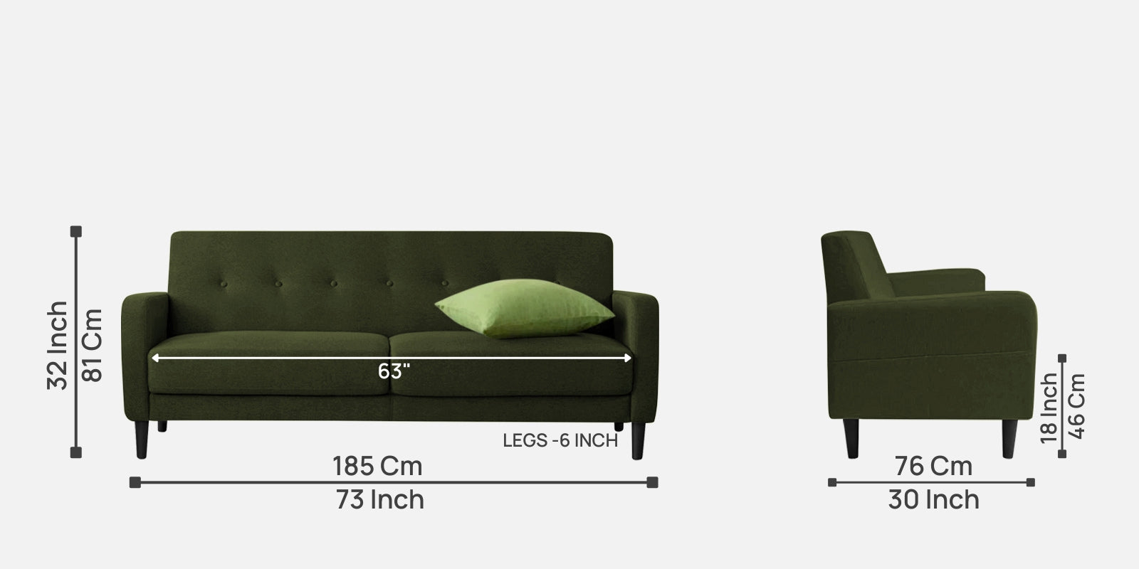 Marq Fabric 3 Seater Sofa In Olive Green Colour - Febonic Living