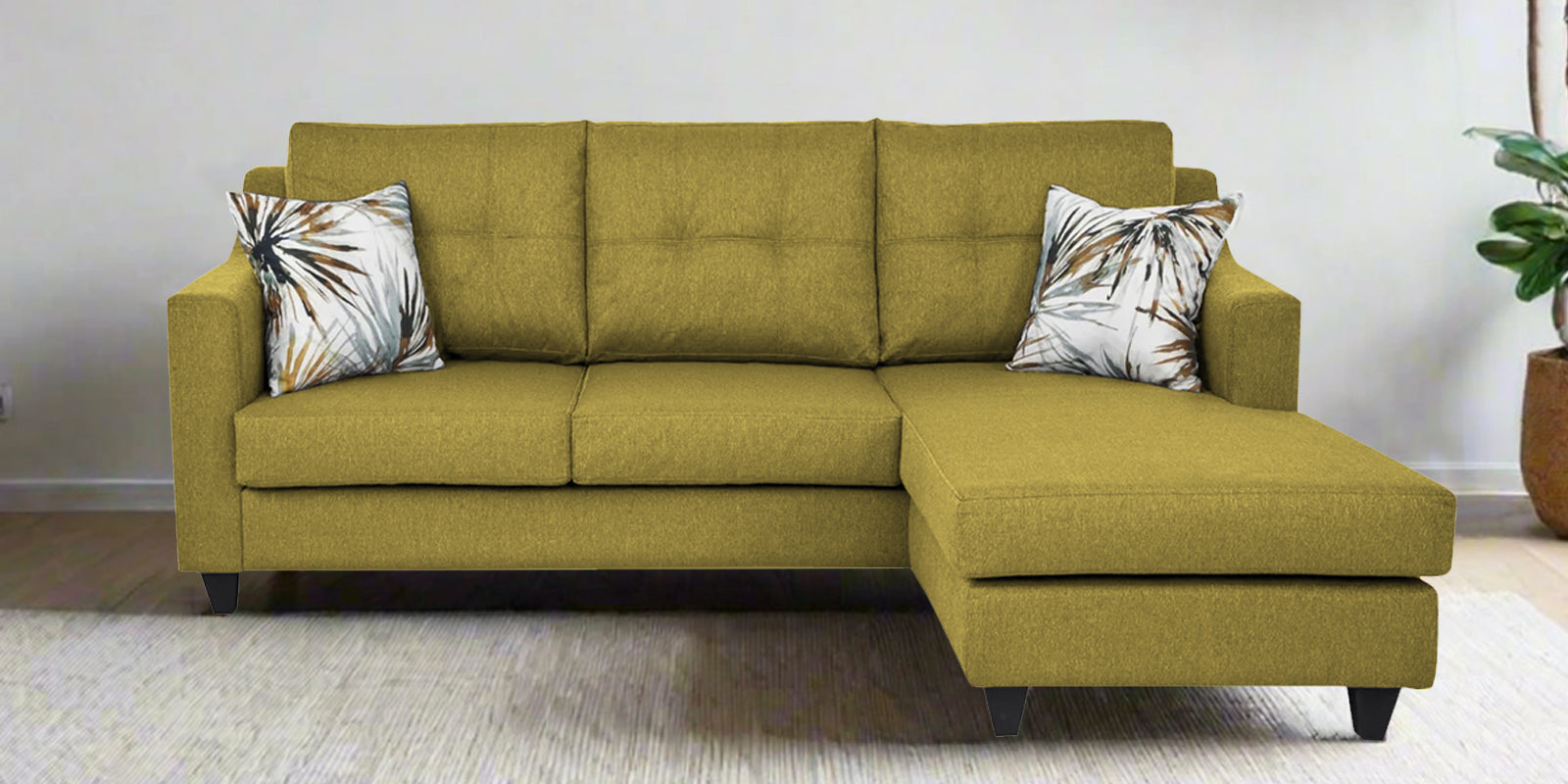 Welly Fabric LHS Sectional Sofa (2+Lounger) In Parrot Green Colour - Febonic Living