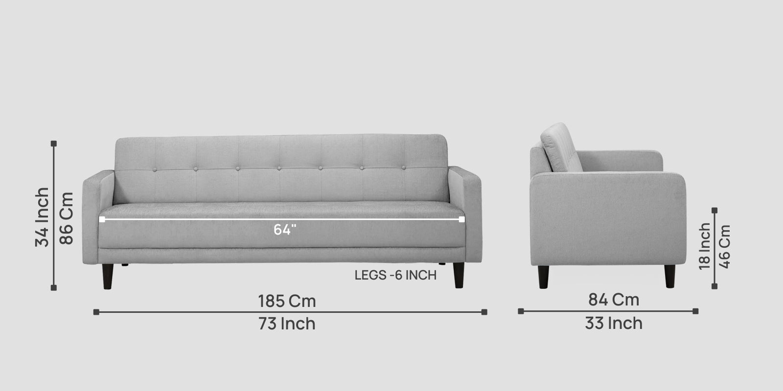 Noha Fabric 3 Seater Sofa In Lit Grey Colour