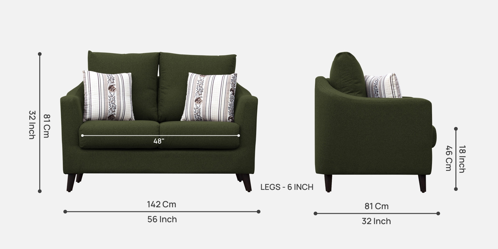 Kevin Fabric 2 Seater Sofa In Olive Green Colour