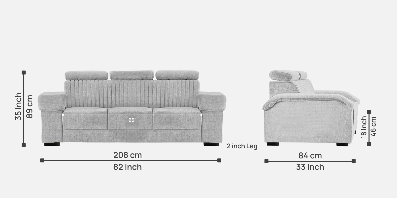 Draco Fabric 3 Seater Sofa In Lit Grey Colour - Febonic Living