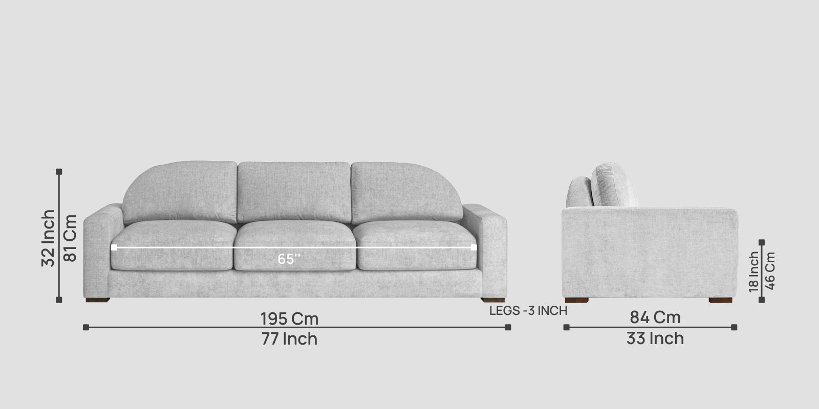 Dara Fabric 3 Seater Sofa In Lit Grey Colour - Febonic Living