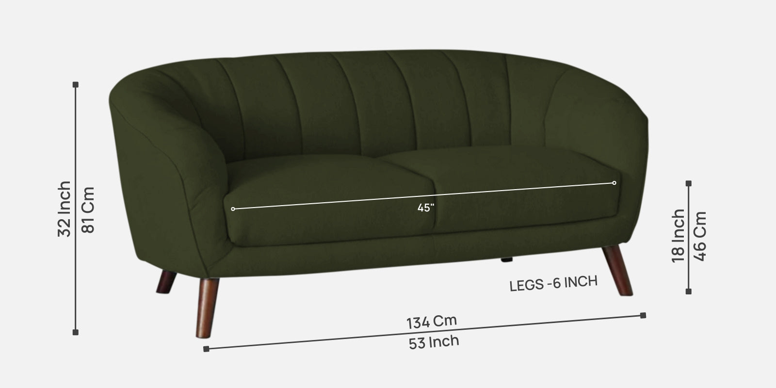 Benjamin Fabric 2 Seater Sofa In Olive Green Colour - Febonic Living