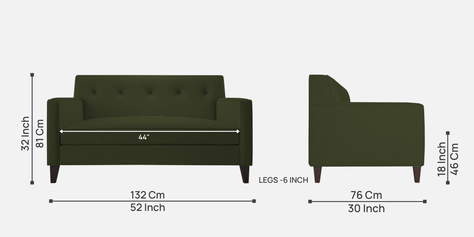 Miller Fabric 2 Seater Sofa In Olive Green Colour - Febonic Living
