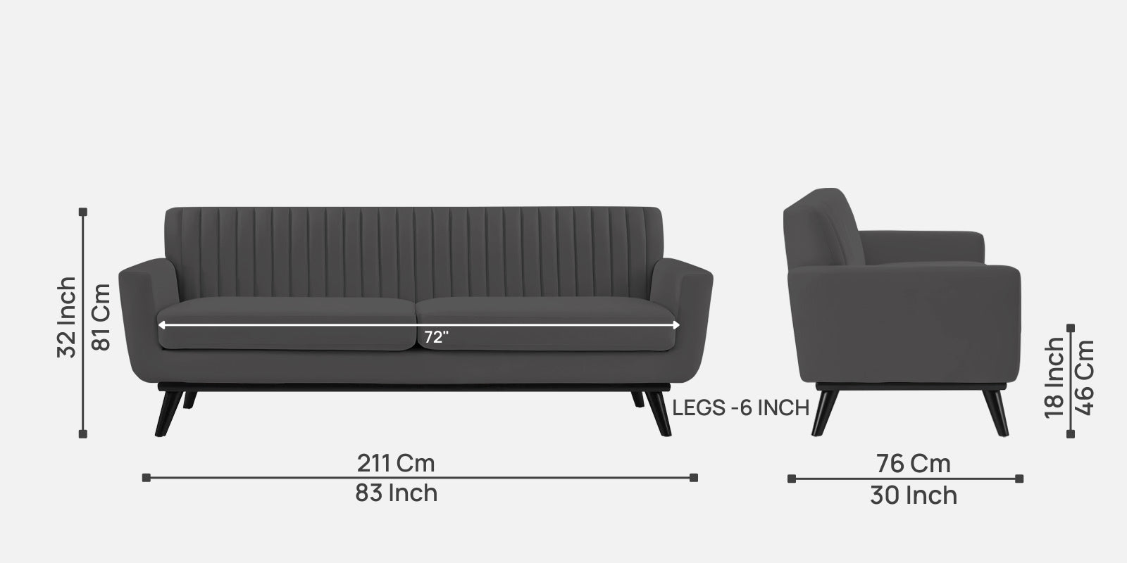 Tucker Velvet 3 Seater Sofa In Dark Grey Colour - Febonic Living