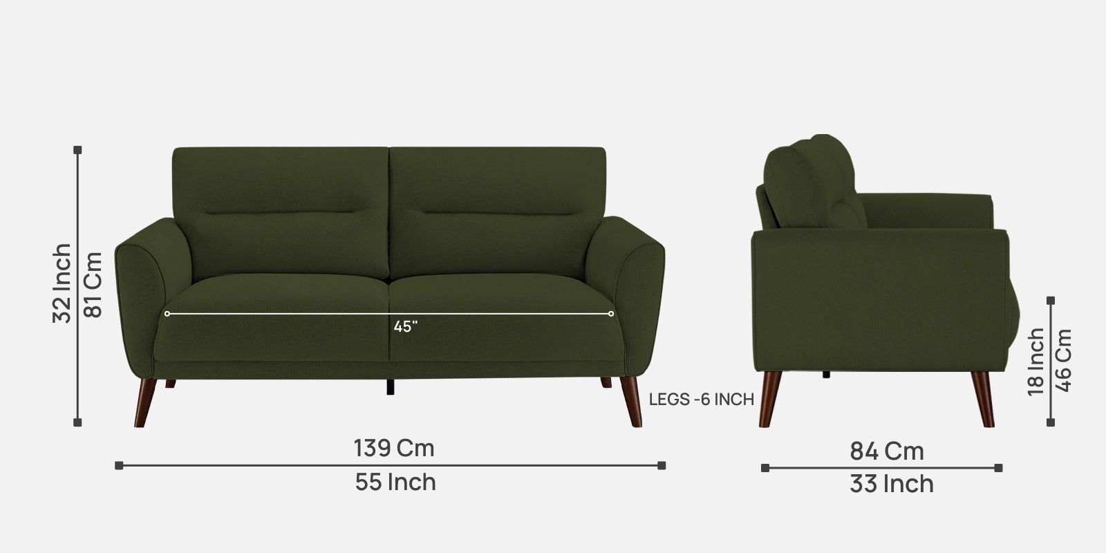 Castro Fabric 2 Seater Sofa In Olive Green Colour - Febonic Living