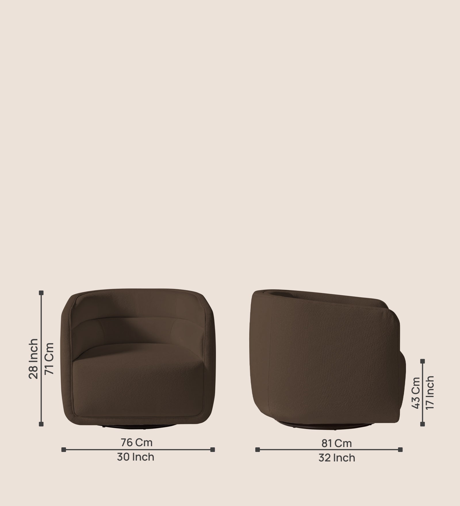 Ria Fabric Swivel Chair in Rosy Brown Colour