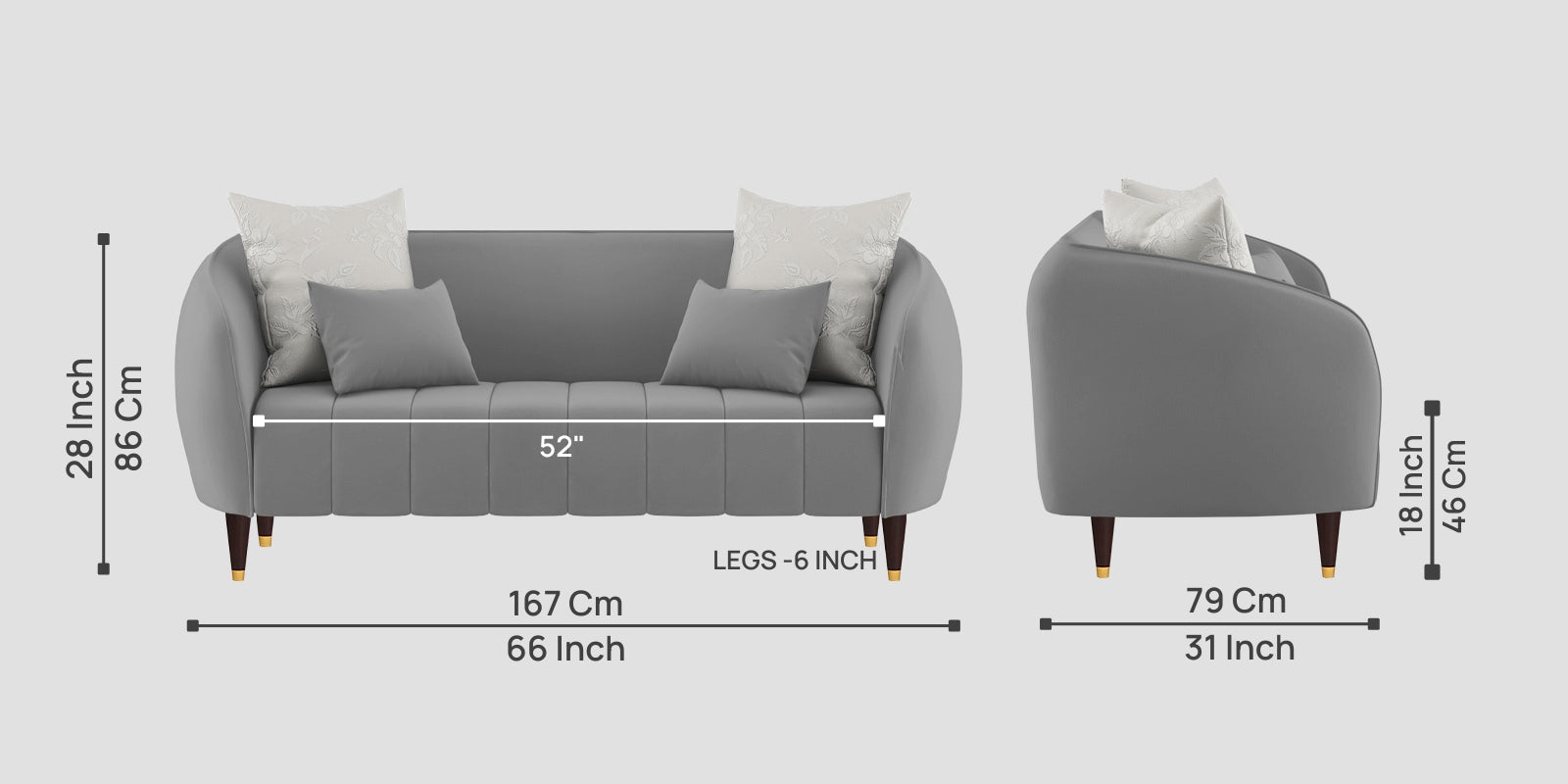Hairo Velvet 2 Seater Sofa In Light Grey Colour - Febonic Living