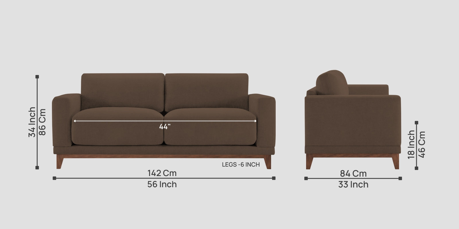 Esha Fabric 2 Seater Sofa In Rosy Brown Colour - Febonic Living