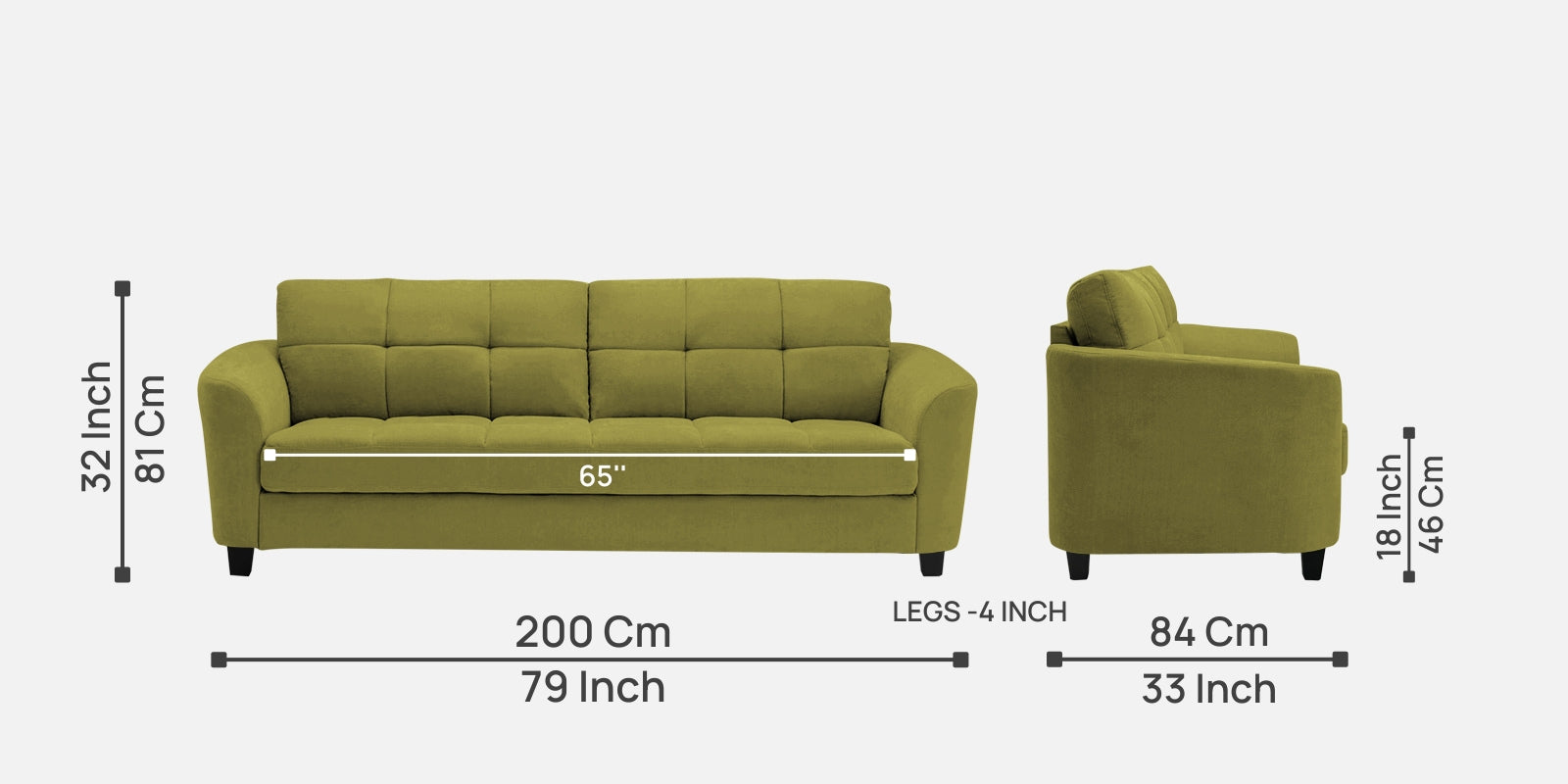 Mulan Fabric 3 Seater Sofa In Kelly Green Colour - Febonic Living