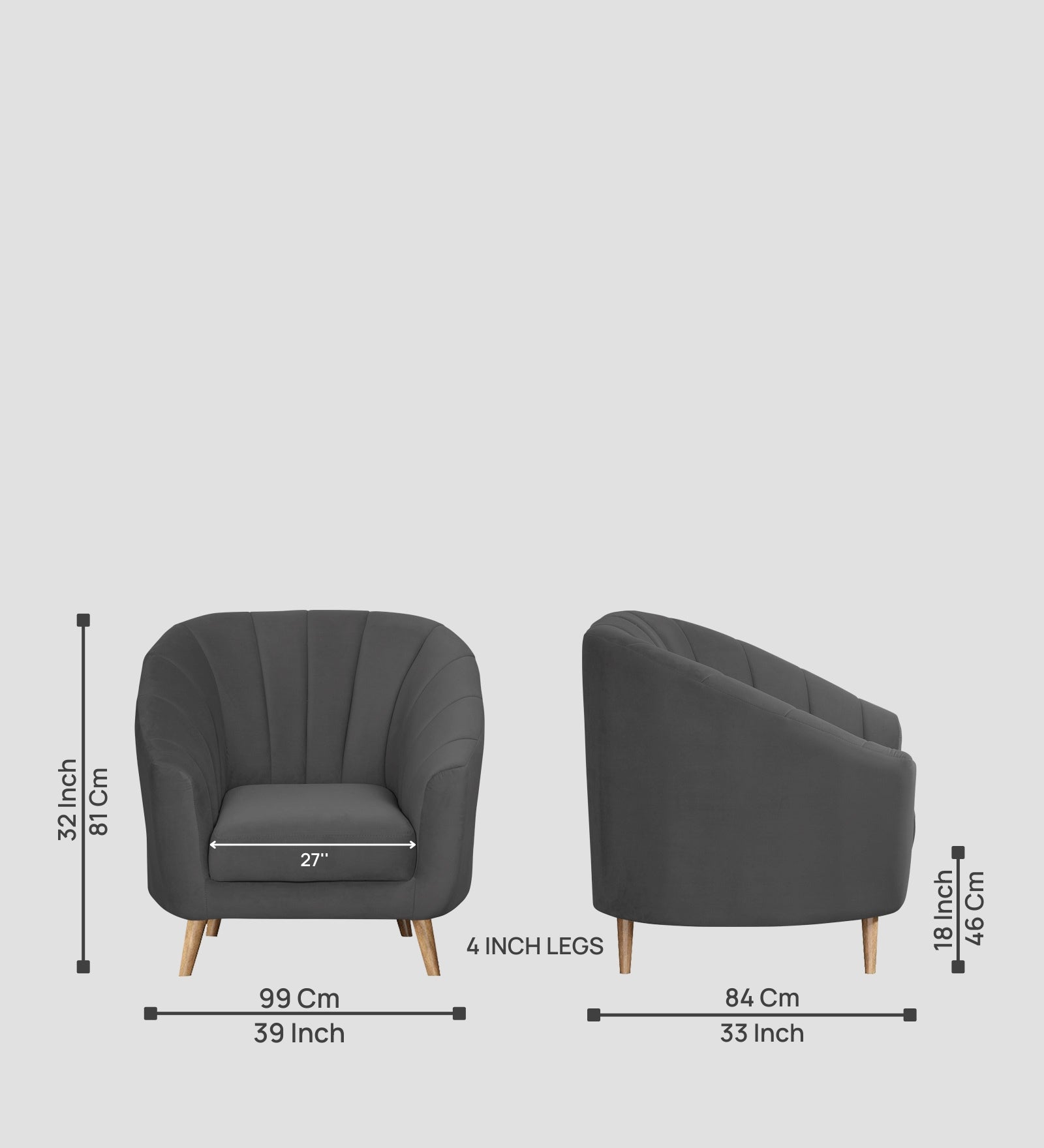 Kaylee Velvet 1 Seater Sofa In Davy grey Colour - Febonic Living