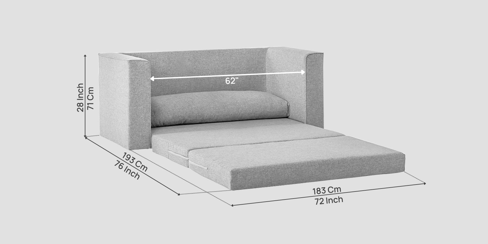 Kenia Fabric 3 Seater Foldable Sofa Cum Bed In Lit Grey Colour - Febonic Living