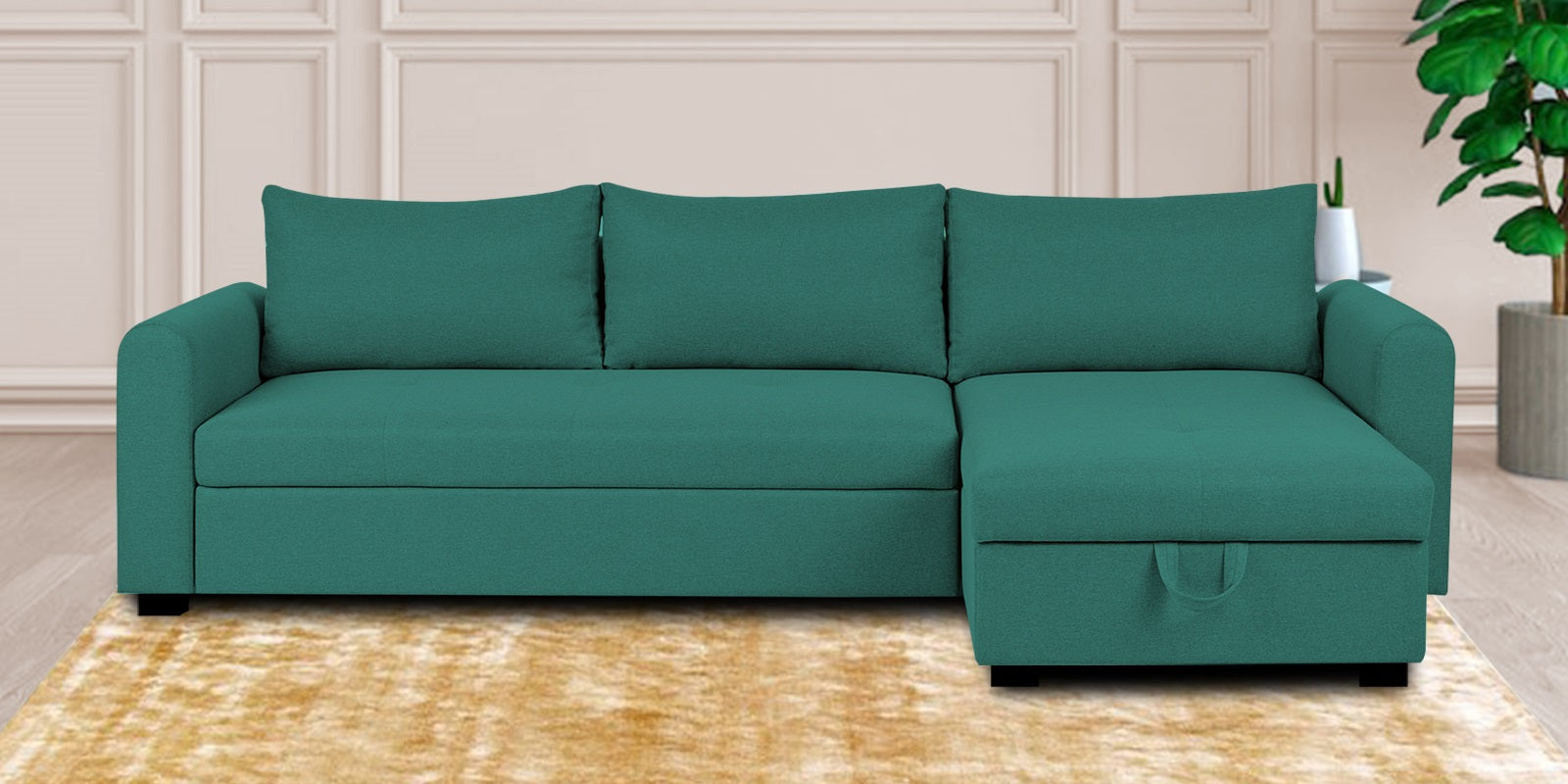 Sigma Fabric LHS Sectional Sofa (3+Lounger) In Sea Green Colour - Febonic Living