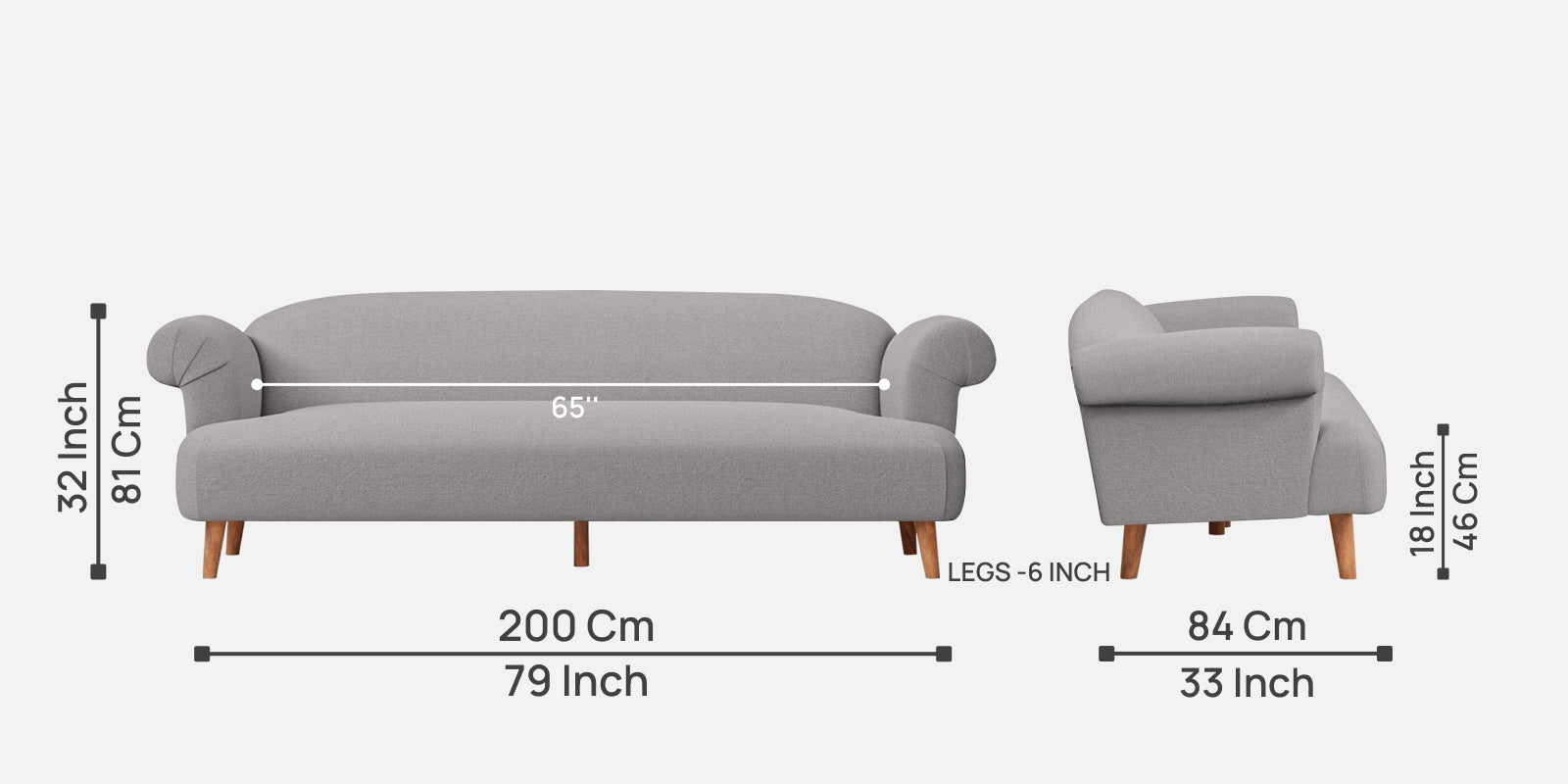 Barber Fabric 3 Seater Sofa In Silver Grey Colour - Febonic Living