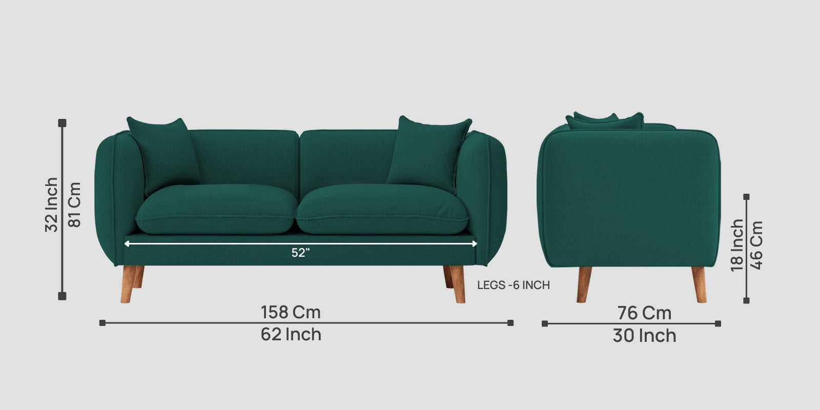 Reva Fabric 2 Seater Sofa In Sage Green Colour - Febonic Living
