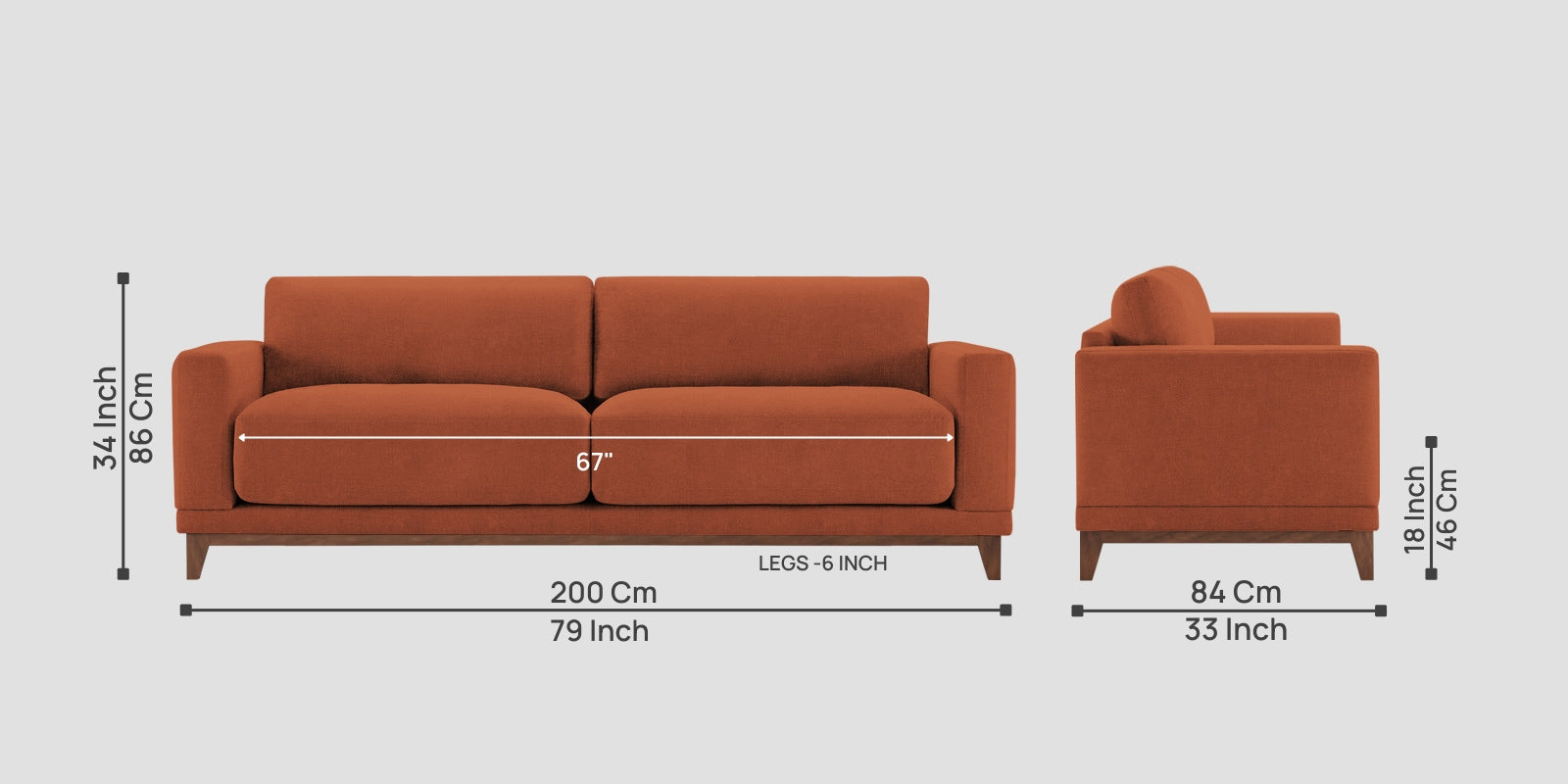Esha Fabric 3 Seater Sofa In Royal Orange Colour - Febonic Living