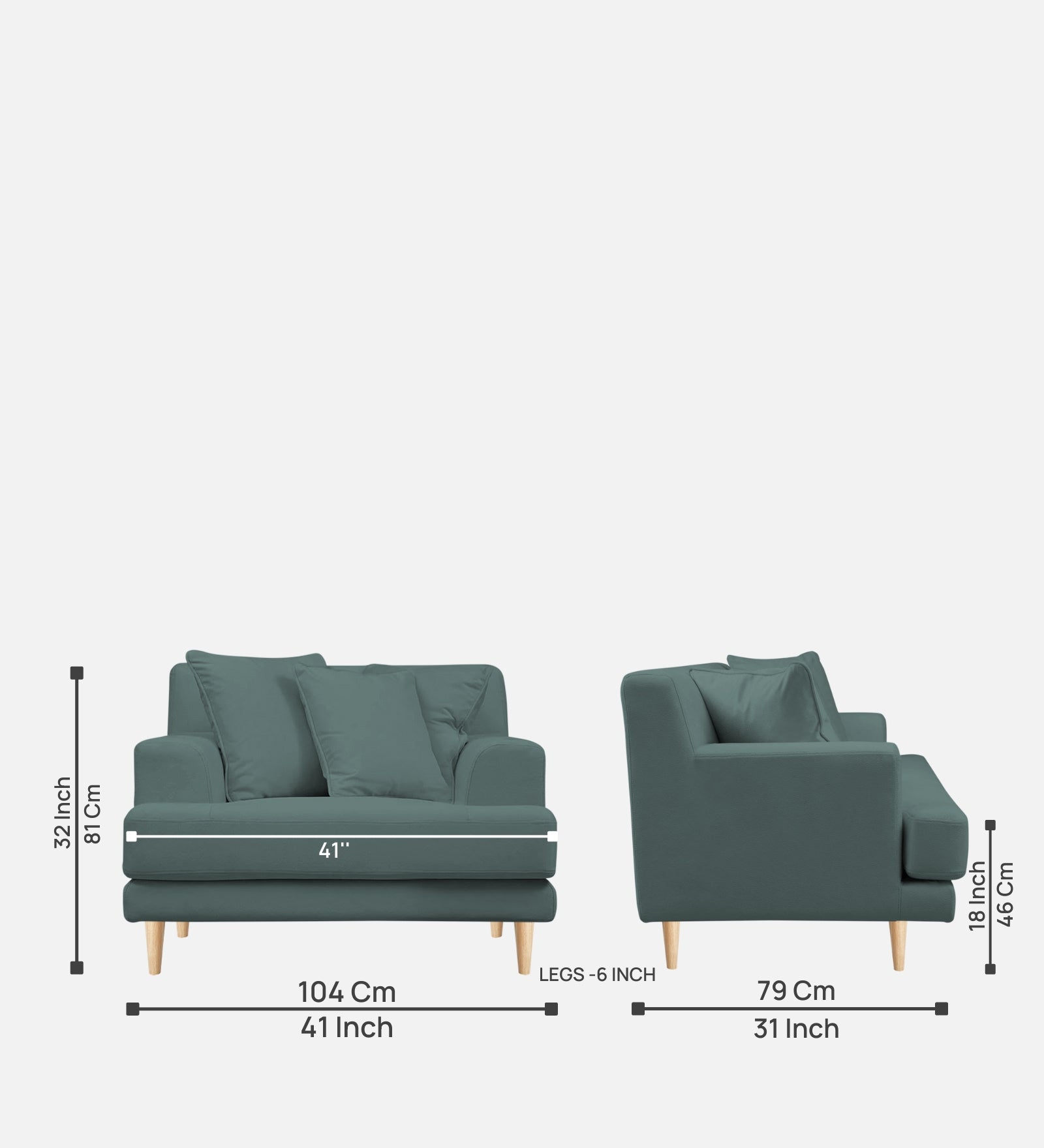 Woody Fabric 1 Seater Sofa in Pista Green Colour