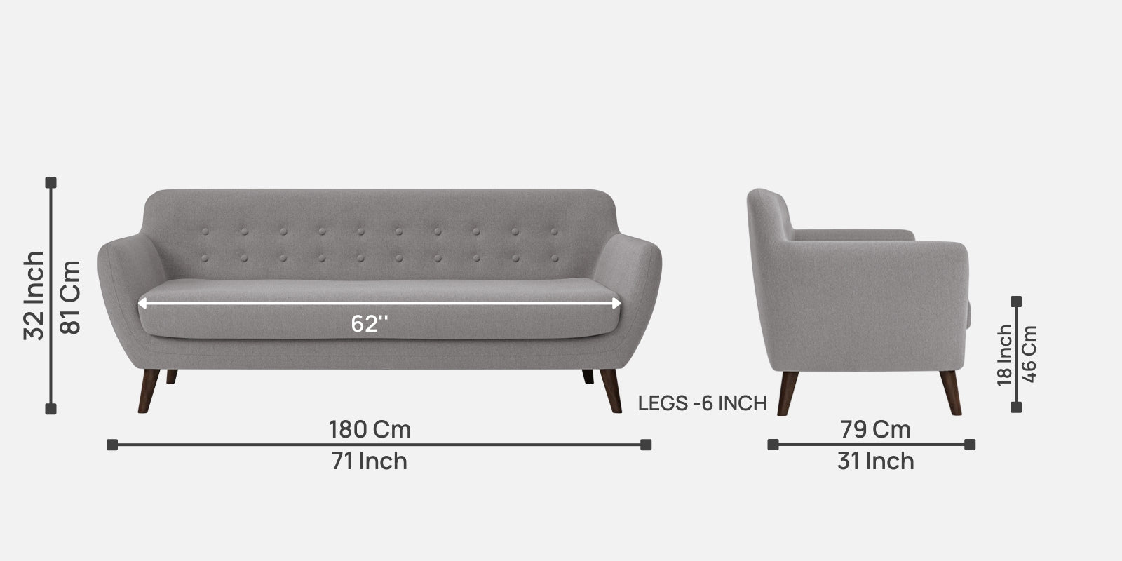 Goofy Fabric 3 Seater Sofa In Silver Grey Colour - Febonic Living