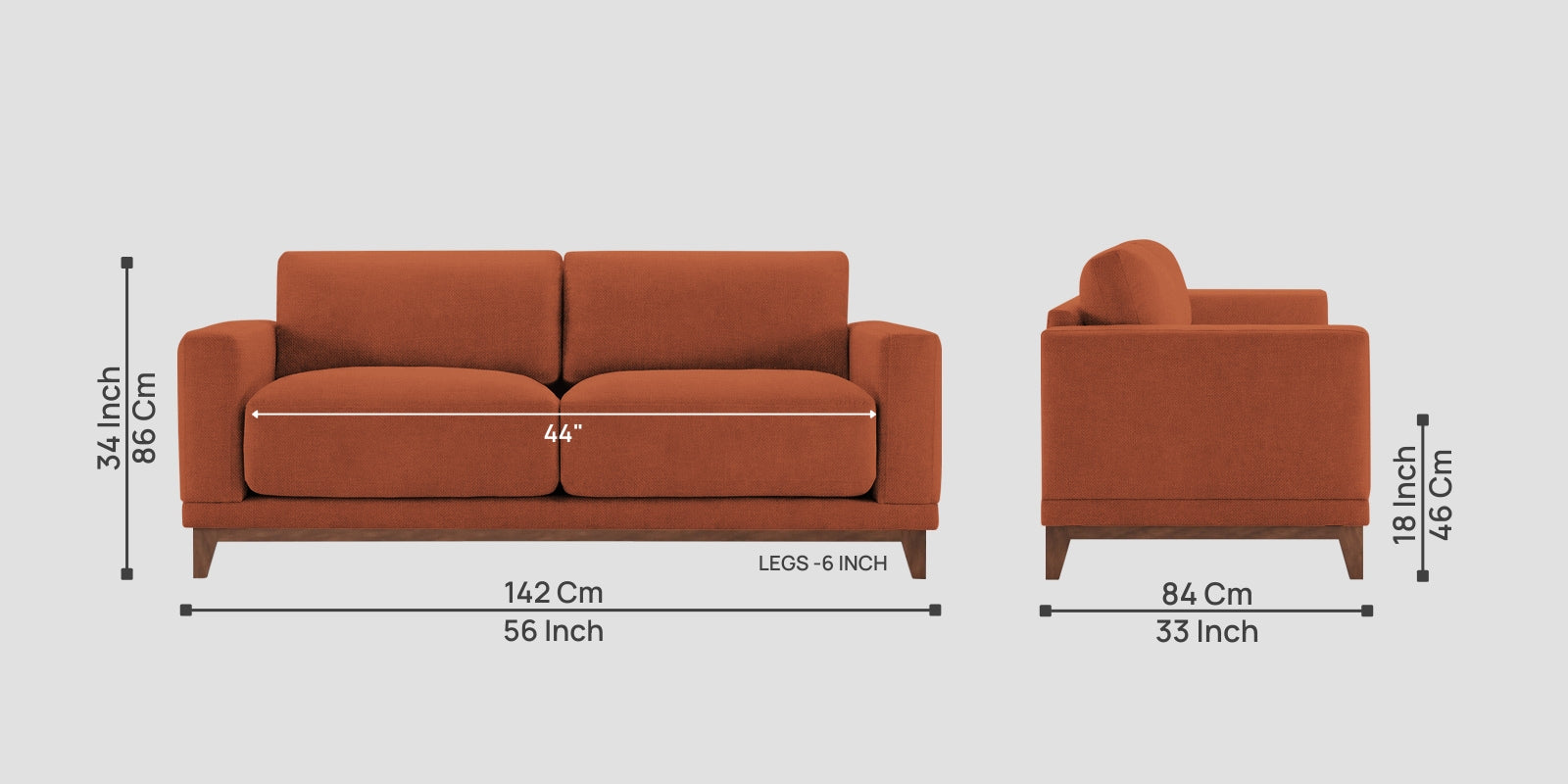 Esha Fabric 2 Seater Sofa In Royal Orange Colour - Febonic Living