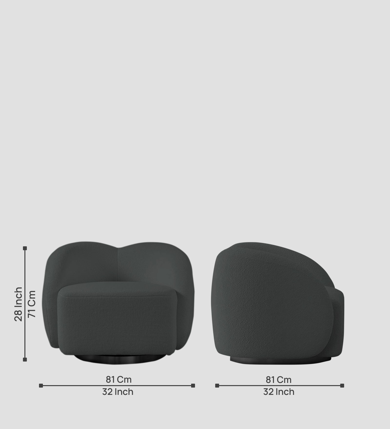 Miles Boucle Fabric Swivel Chair in Shadow Grey Colour