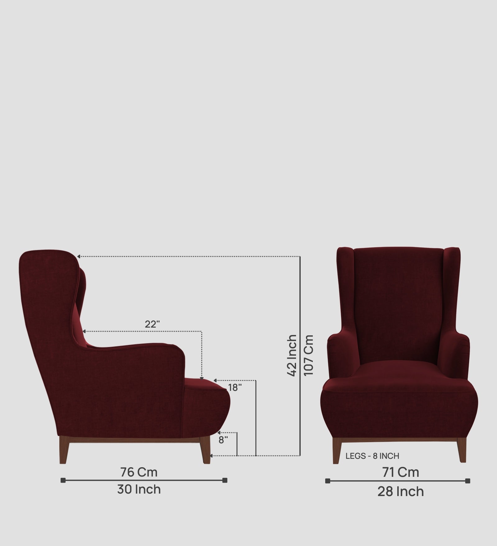 Suri Velvet Wing Chair In Dark Maroon Colour - Febonic Living