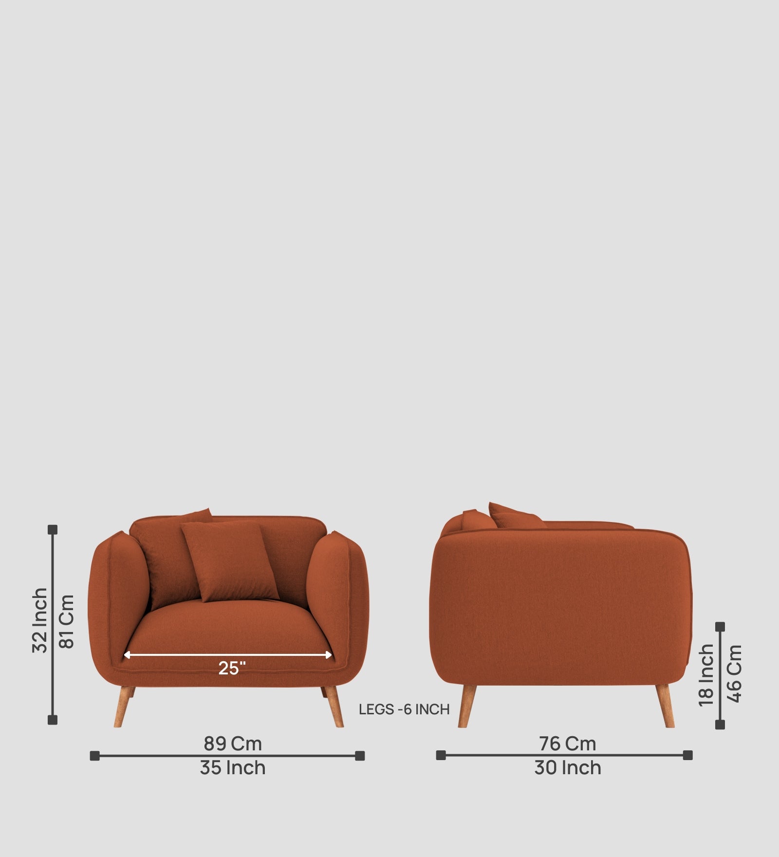 Zia Fabric 1 Seater Sofa In Royal Orange Colour - Febonic Living