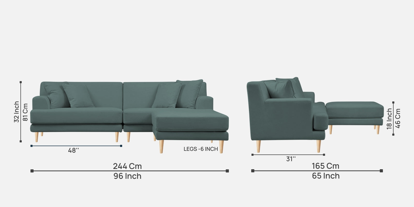 Woody Fabric LHS Sectional Sofa (3+Lounger) In Pista Green Colour - Febonic Living