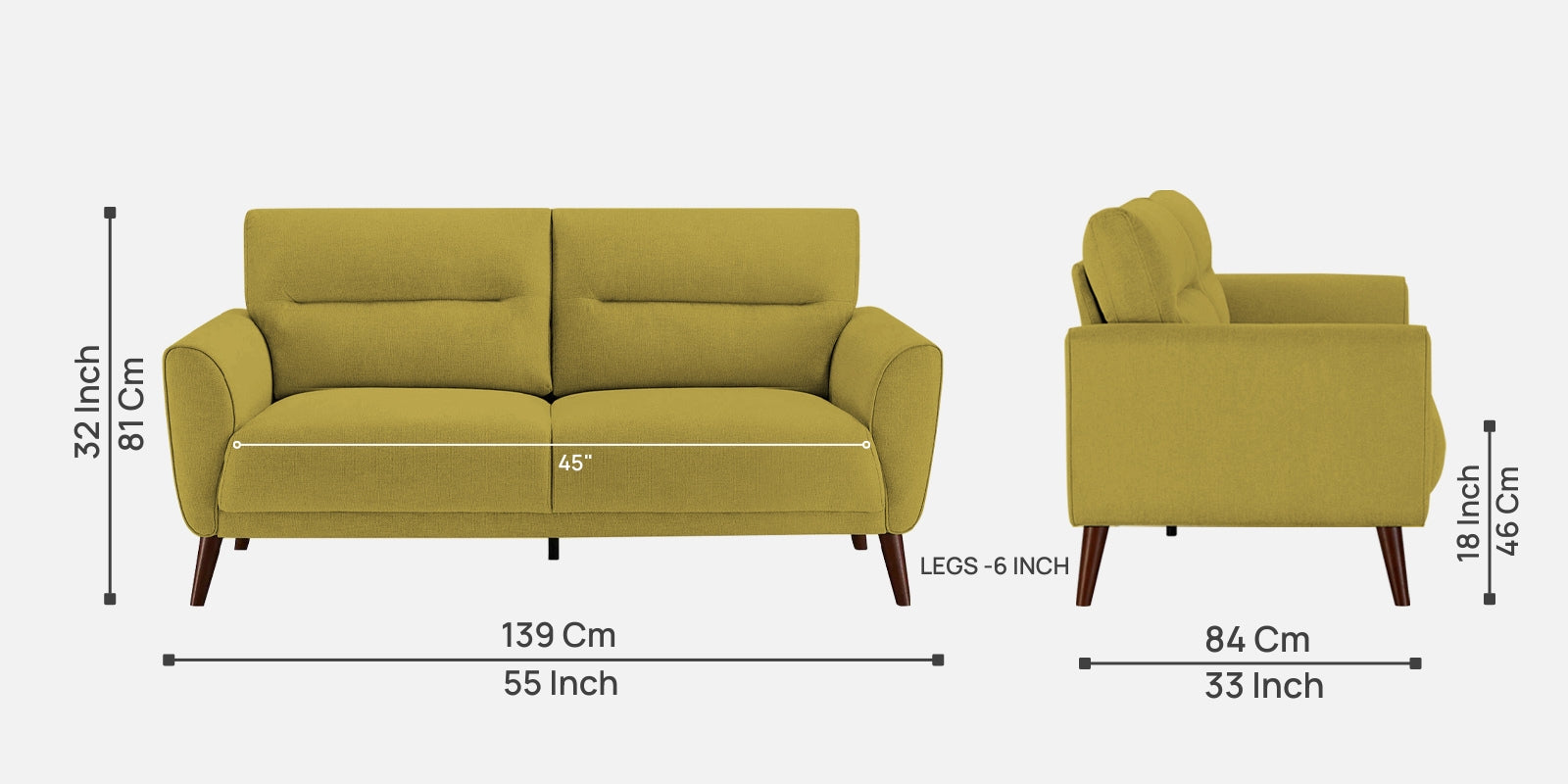 Castro Fabric 2 Seater Sofa In Parrot Green Colour - Febonic Living