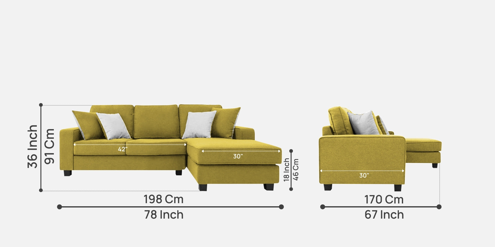 Ladybug Fabric LHS Sectional Sofa (2+Lounger) In Parrot Green Colour - Febonic Living
