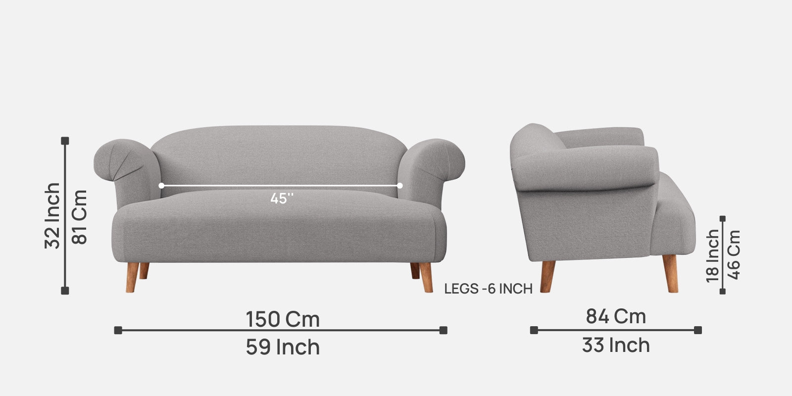 Barber Fabric 2 Seater Sofa In Silver Greyy Colour - Febonic Living