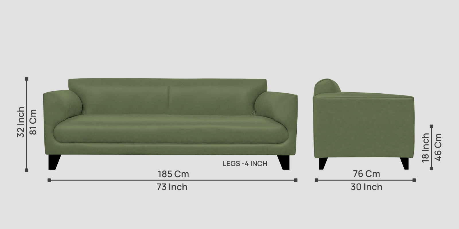 Convi Leatherette 3 Seater Sofa in Moss Green Colour