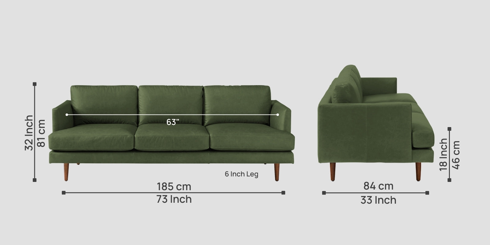 Sterio Leatherette 3 Seater Sofa In Moss Green Colour - Febonic Living