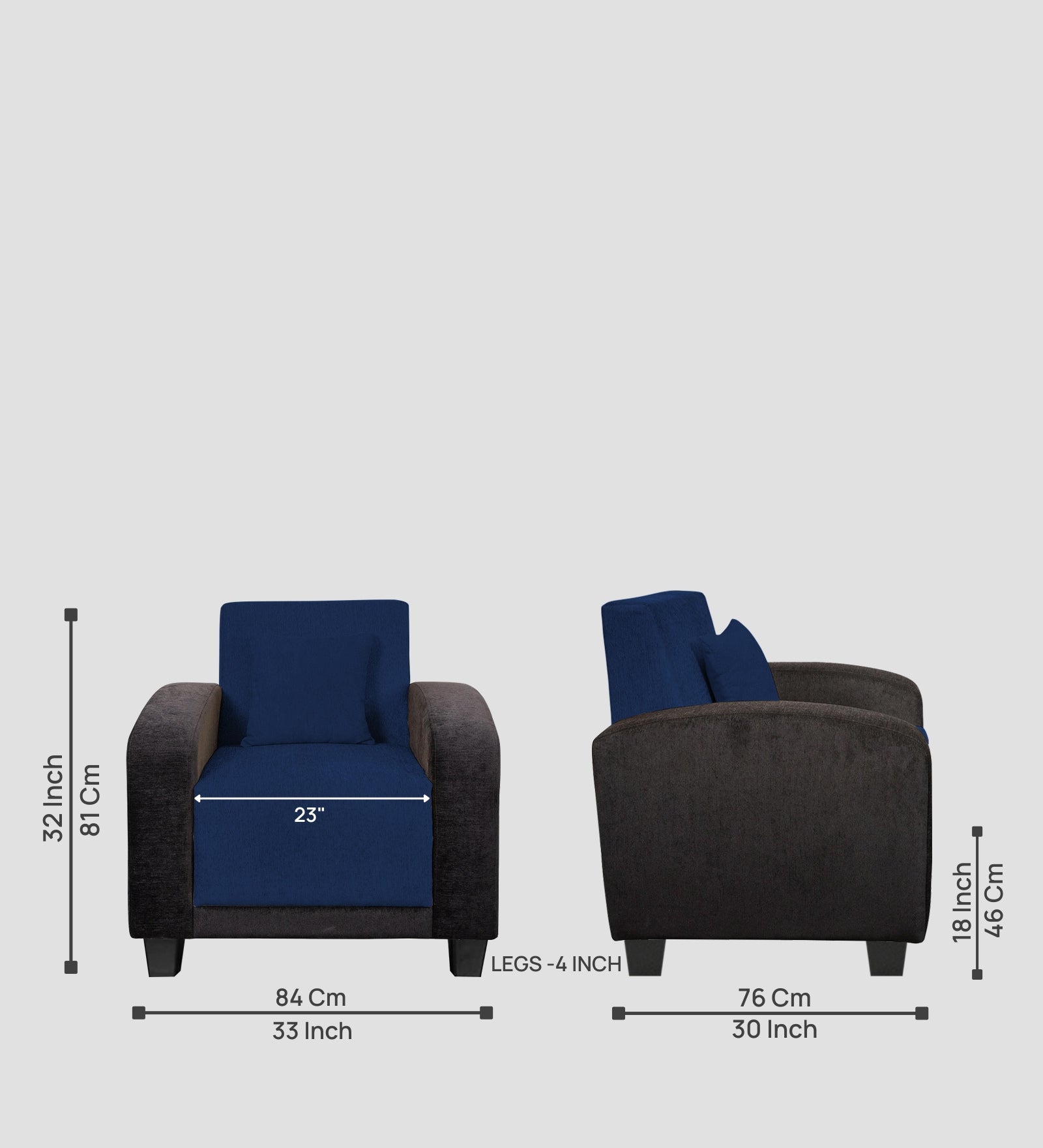 Alex Fabric 1 Seater Sofa In Royal Blue Colour - Febonic Living